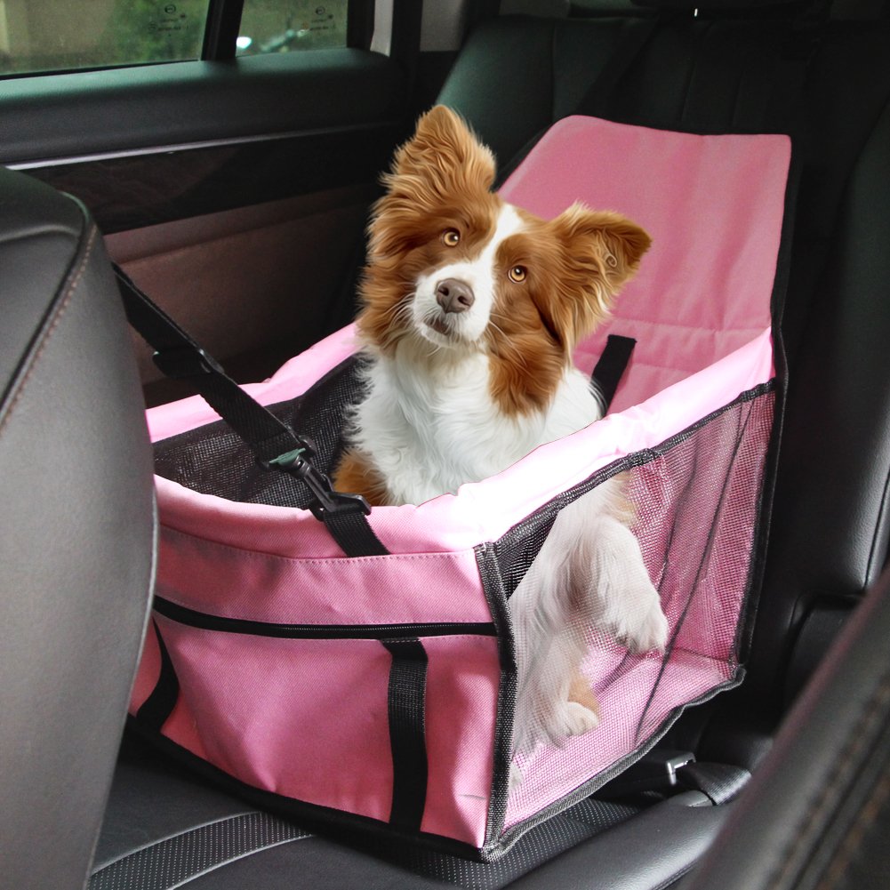 YIER Portable Pet Dog Car Booster Seat For Small Medium Dogs Cats, Pink