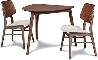 New Classic Furniture Mid-Century Modern Oscar Corner Table 3-Piece Dining Set, Walnut