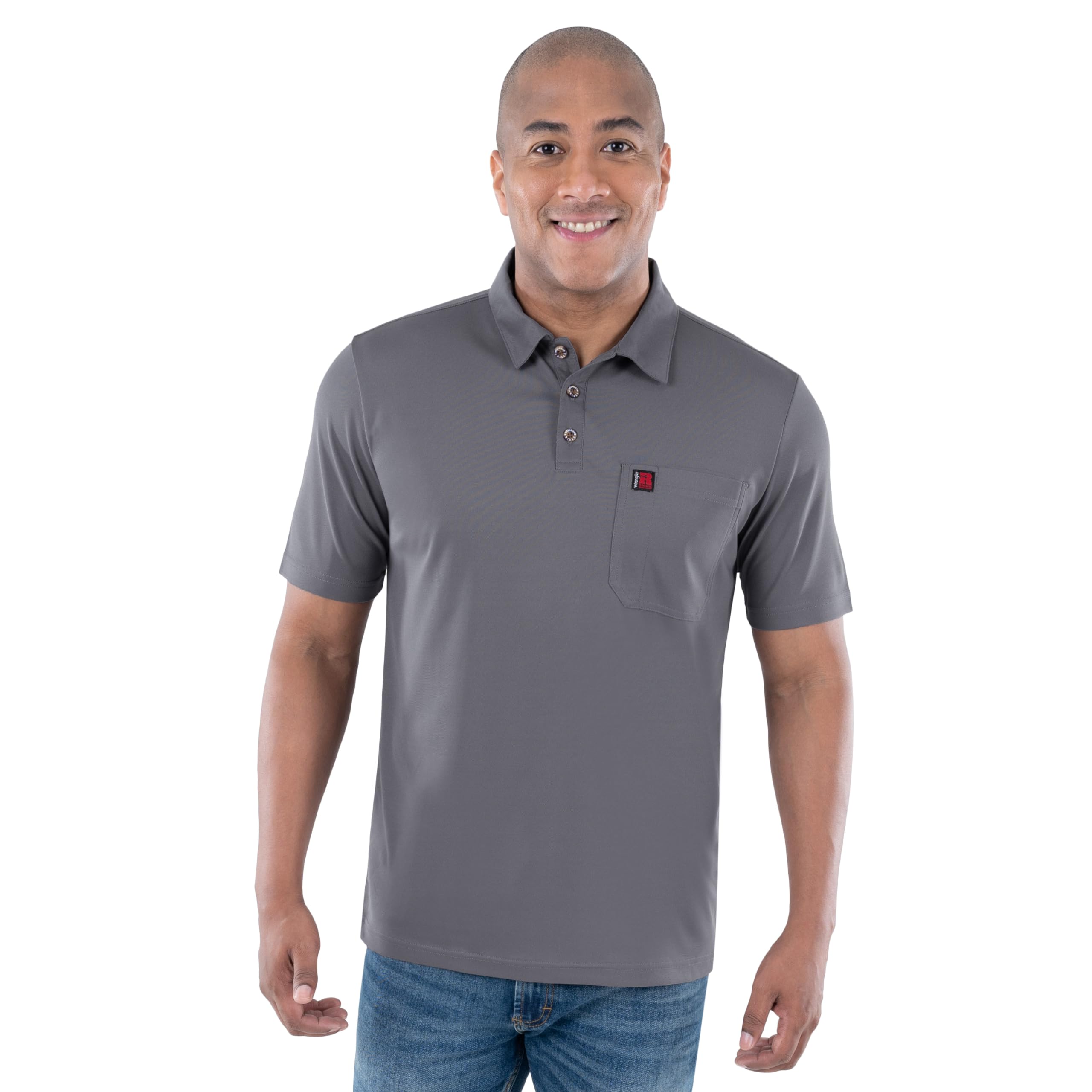 Wrangler Men's Short Sleeve Performance Pocket Polo, Charcoal Grey, XXL