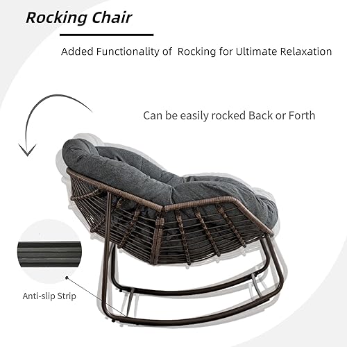 Miniatura 3 de Luccalily Silla mecedora para porche delantero para interiores y exteriores, silla reclinable acolchada de ratán, para patio, jardín, sala de estar