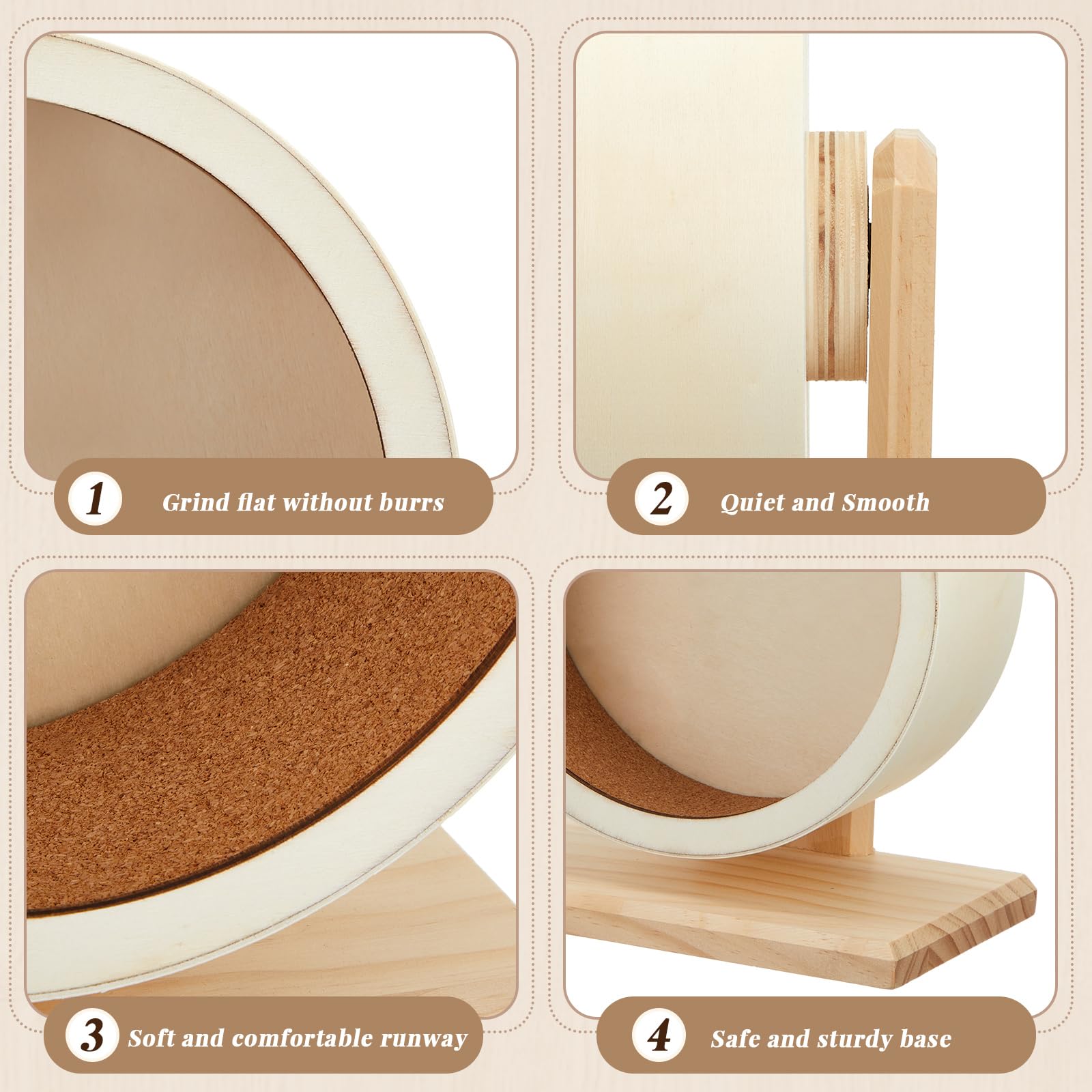 2 Pcs S, 7.9 Inch Wooden Hamster Wheels and Wood Hamster Water Bottle Set Guinea Pig Running Silent Exercise Wheels Small Animal Water Dispenser Stand Holder for Guinea Pig Gerbil - image 4