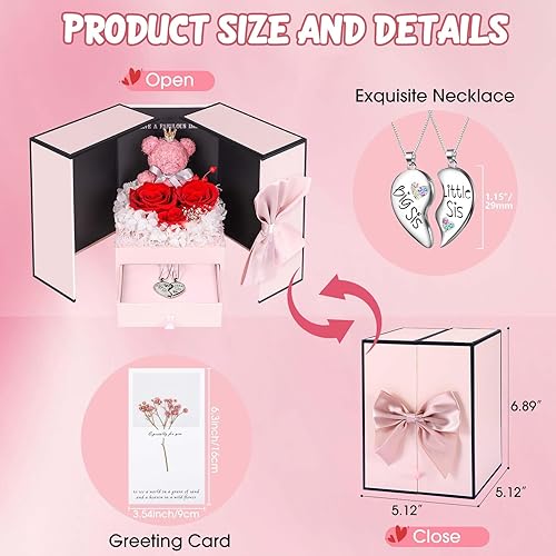 Miniatura 34 de ADDWel Rose Gifts for Women - Preserved Real Roses Forever Purple Flowers with I Love You in 100 Languages Necklace and Cute Moss Bear for