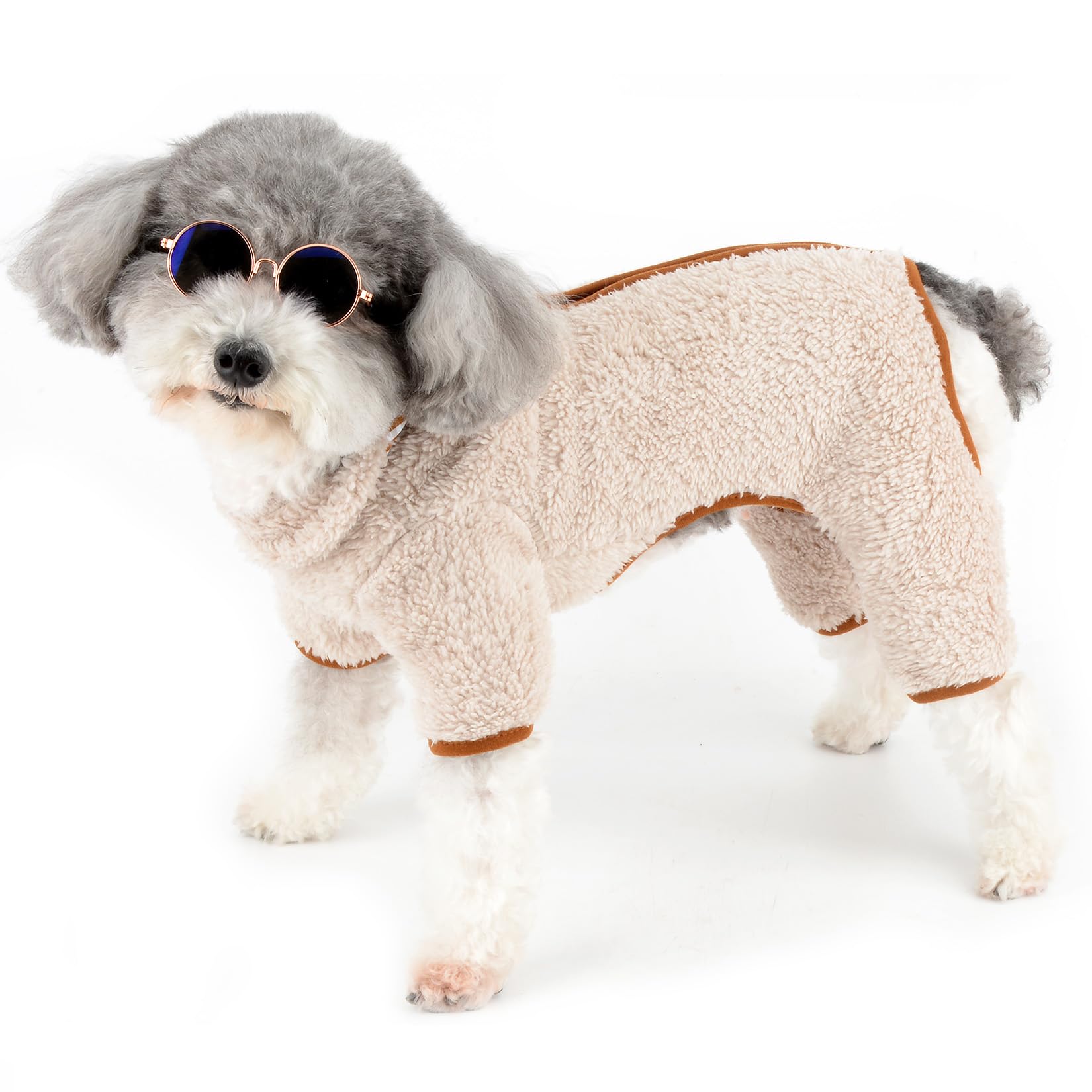 Zunea Fuzzy Fleece Dog Jumpsuit Pyjamas Jumpers for Small Dogs Zipper Pajamas Puppy Winter Clothes with D-Ring Soft Warm Pjs Sweater Coat Pet Apparel Outfits for Chihuahua Yorkie Beige L