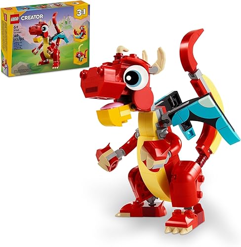 LEGO Creator 31145 - Juguete de dragón rojo 3 en 1, se transforma de juguete de dragón a juguete de pez a juguete de fénix, idea de regalo para