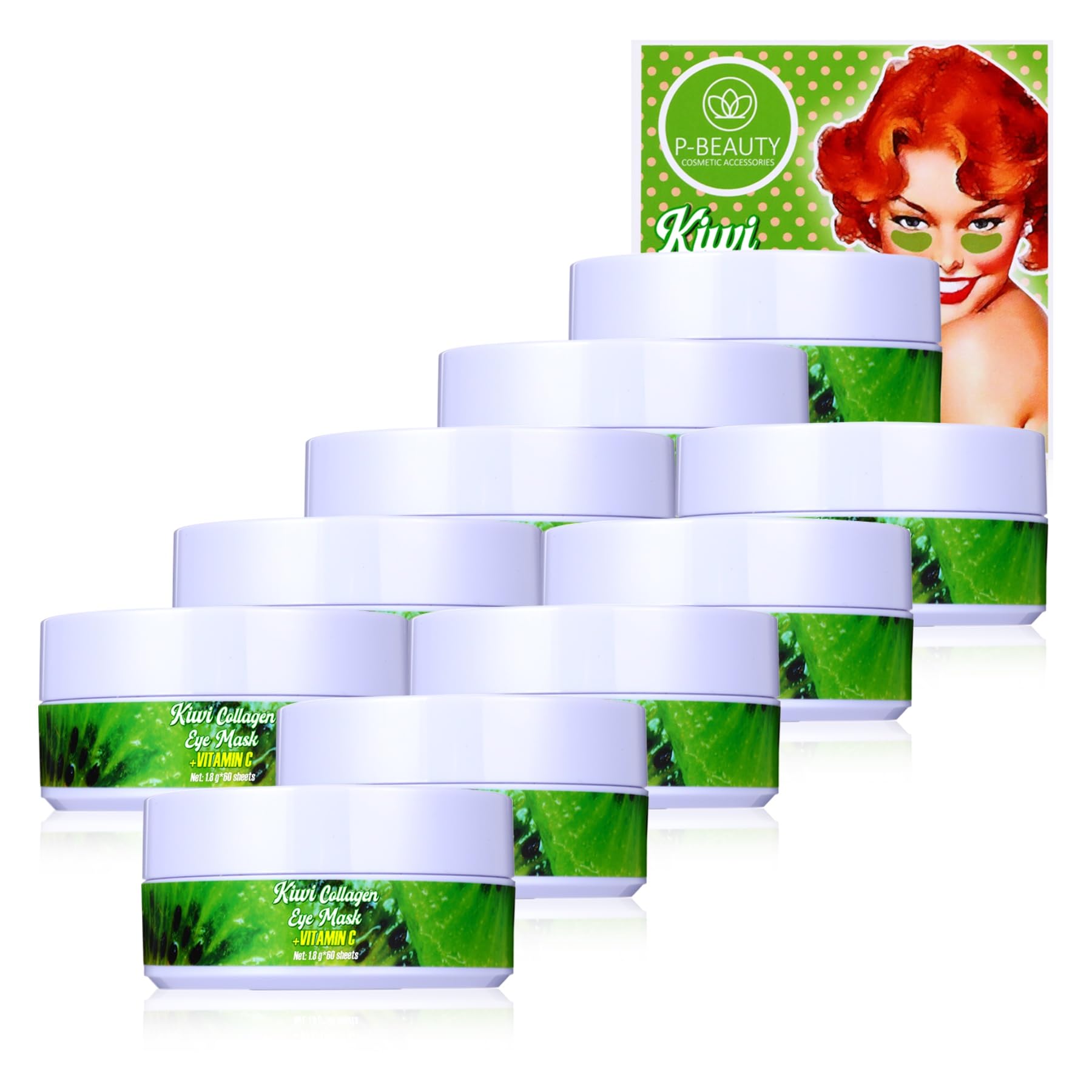 P-Beauty kolagenowe płatki pod oczy kiwi 10 x 60 sztuk – hydrożelowe maski pod oczy z witaminą C i hialuronem – przeciw zmarszczkom, opuchliznom, workom pod oczami i zmęczonym oczom