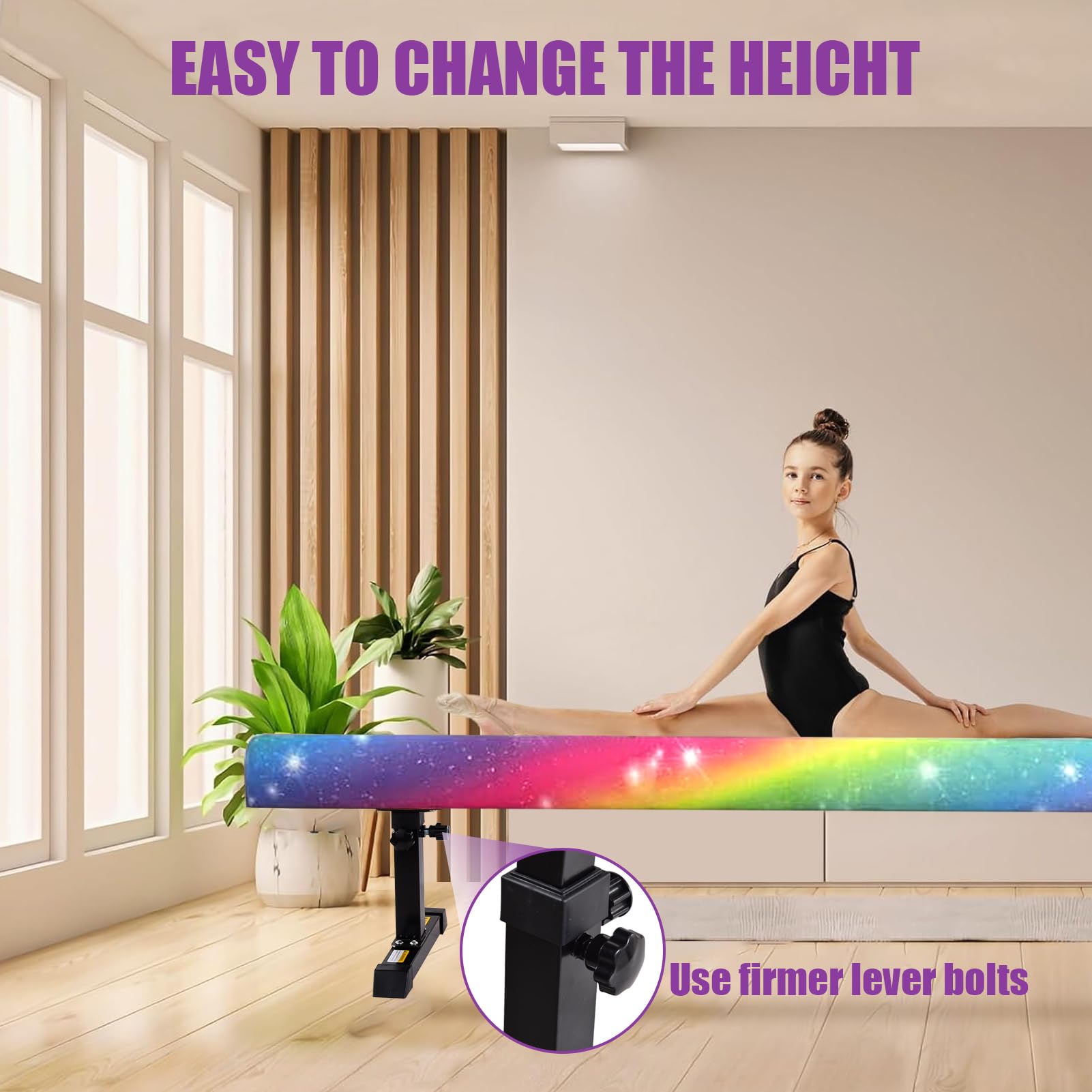 Ginnastica Beam, trave sospese per la casa, 180 cm, fascio di bilanciamento regolabile, 5 altezze regolabili e bassi livelli, stabile Floor Beam Gym Attrezzature per l'allenamento con gamba