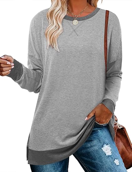 BETTE BOUTIK Women's Drop Long Sleeve Sweatshirts Casual Crewneck Tunic Tops Sweartshirts With Side Slits S-3XL
