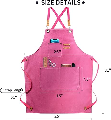 Miniatura 41 de Delantal de lona de algodón con espalda cruzada para hombres y mujeres, delantal de chef con correa ajustable y bolsillos grandes, delantal de Gris