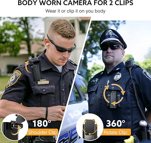 Miniatura 6 de Losfom Z01 - Cámara corporal con audio cámaras 1080P con visión nocturna infrarroja cámara corporal de policía con clip giratorio mejorado soporta