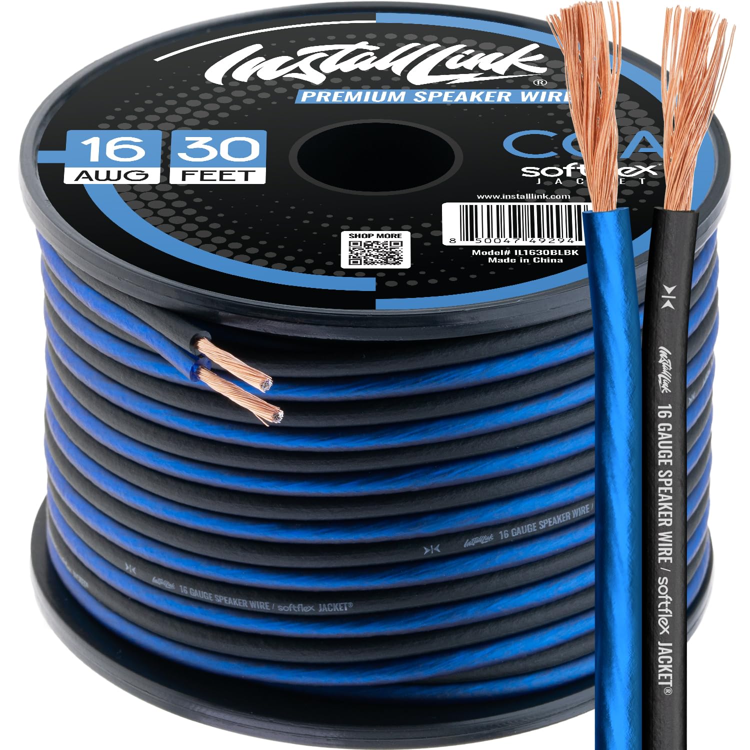 Install Link 16 AWG Gauge Speaker Wire Cable (30 Feet) Stereo, Car or Home Theater, CCA