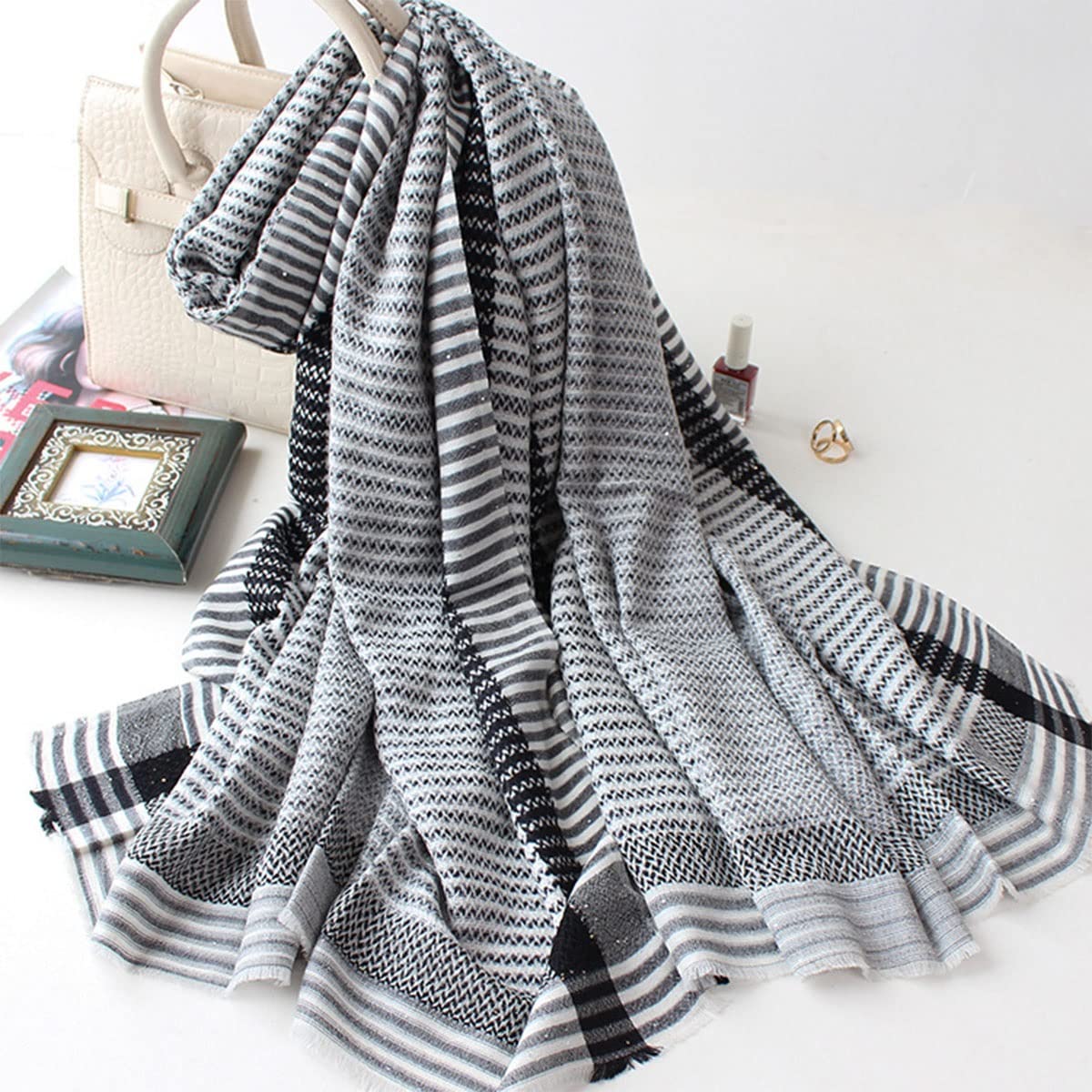 Sciarpa in pura lana, scialle lungo caldo da donna, sciarpa invernale oversize in cashmere morbido e spesso