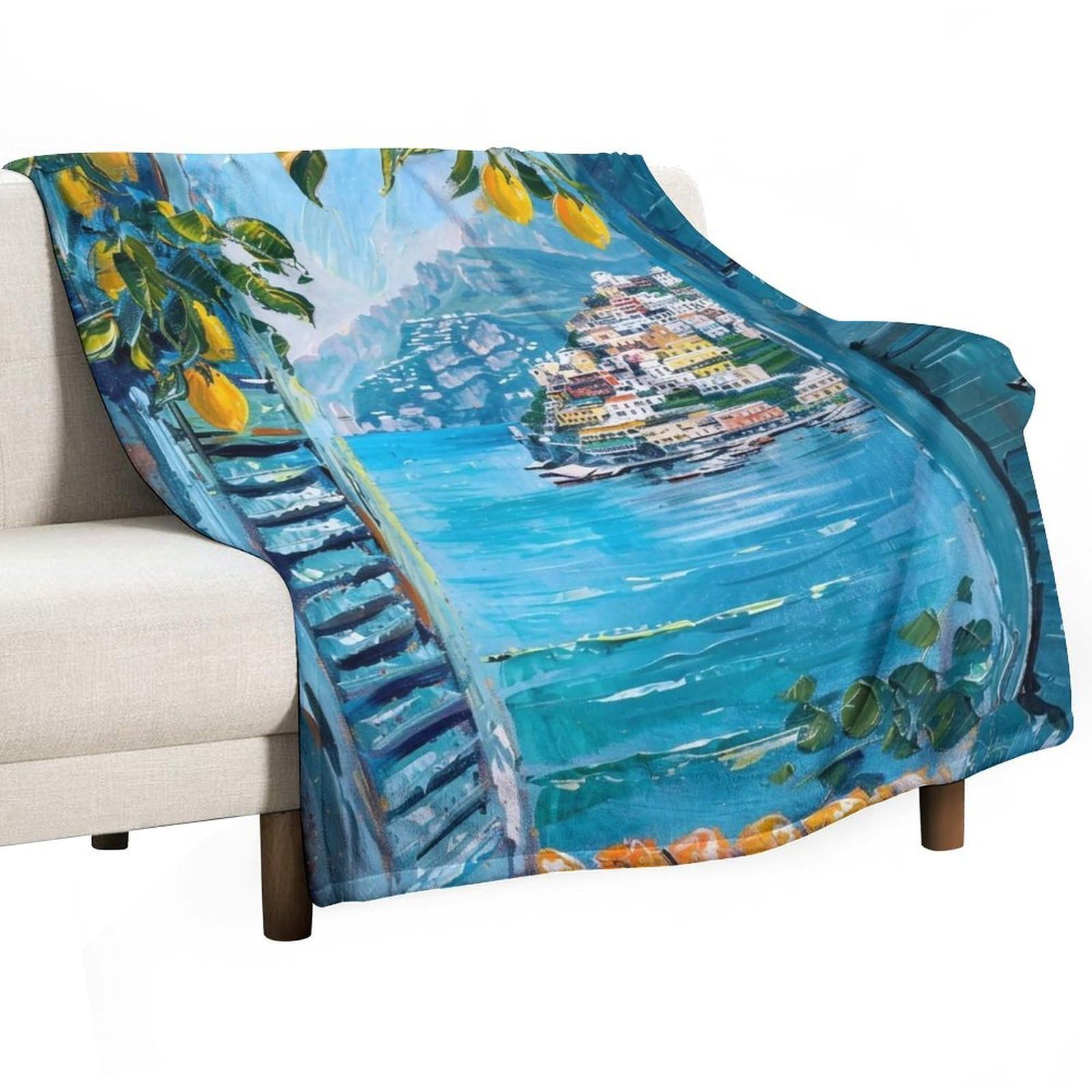 YHGSREUOH Mediterranean Lemon Window 01 Flannel Blankets Fleece Soft Throw Lightweight Plush Gifts for Couch, Bed, Cozy Sofa Plush, Chair, Lovers 175x200cm(70x80in)