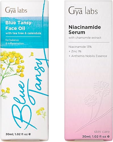 Aceite facial de tanaceto azul para pieles sensibles y suero de niacinamida para rostro - 2x1 fl oz - Gya Labs
