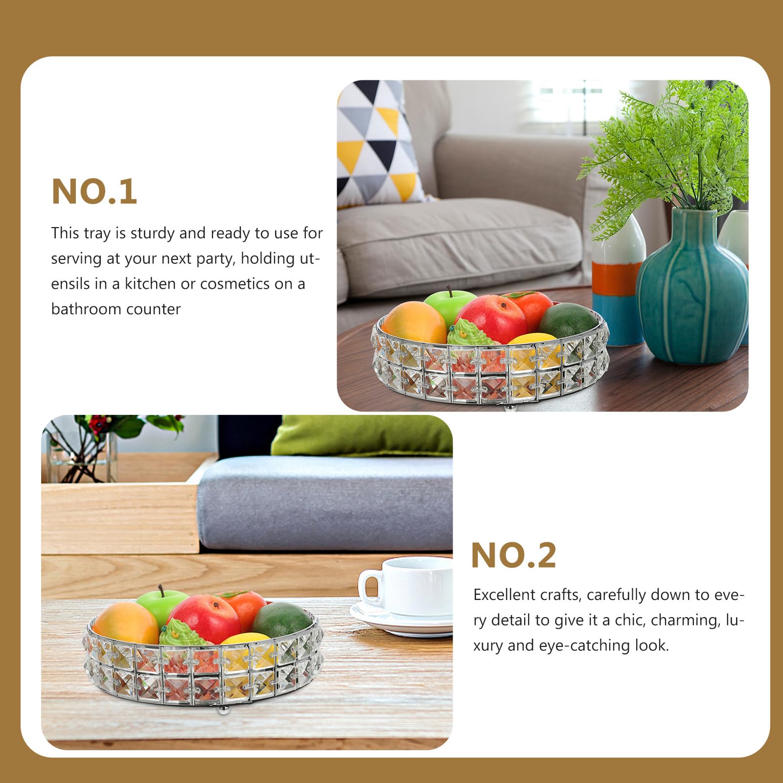 Plateau Miroir Décoratif Rond en Acrylique Argenté, Plateau de Présentation Rangement pour Décoration de Table et Réception Maison