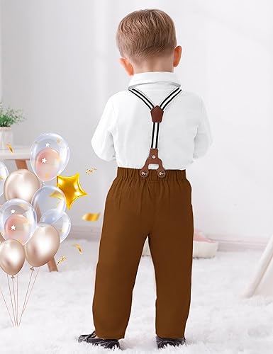 Miniatura 4 de AGAPENG Traje de primer cumpleaños para niño Mr Onederful First Gentleman Bowtie Mameluco con tirantes y sombrero de corona