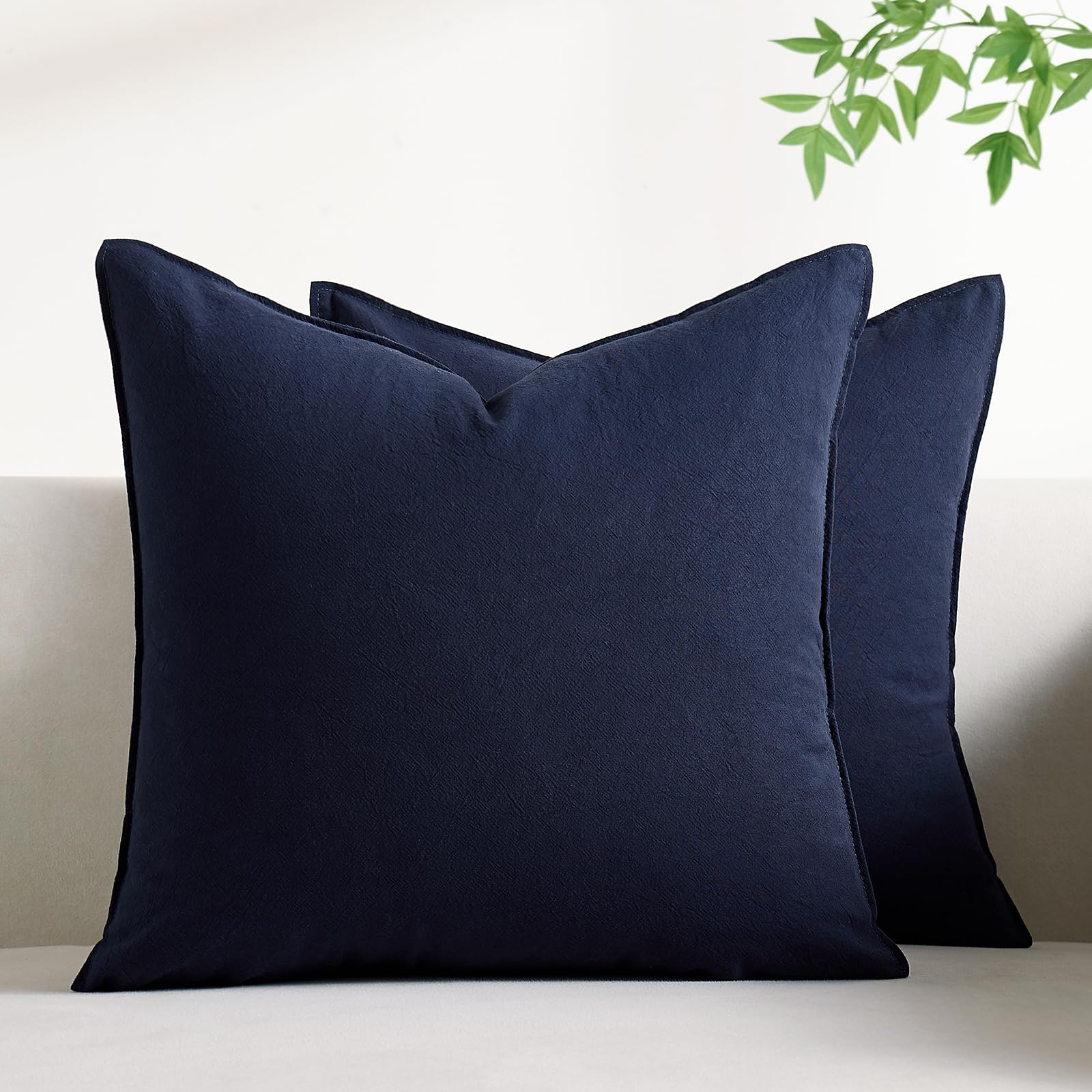 Serento Boho Cushion Covers 45x45 cm Navy Blue Decorative Throw Pillow Covers Pack of 2 Soft Accent Farmhouse Couch Pillowcases Modern Home Decors for Sofa Cushion Living Room Bed 18x18 Inch
