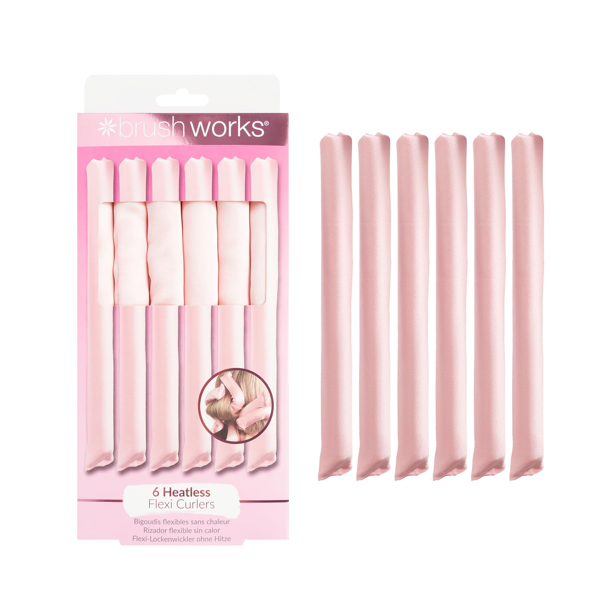 Brushworks Heatless Flexi Curlers – 6 Soft Flexible Satin Hair Curling Rods for Overnight Curls | Create Effortless, Heat-Free Curls & Waves Without Damage