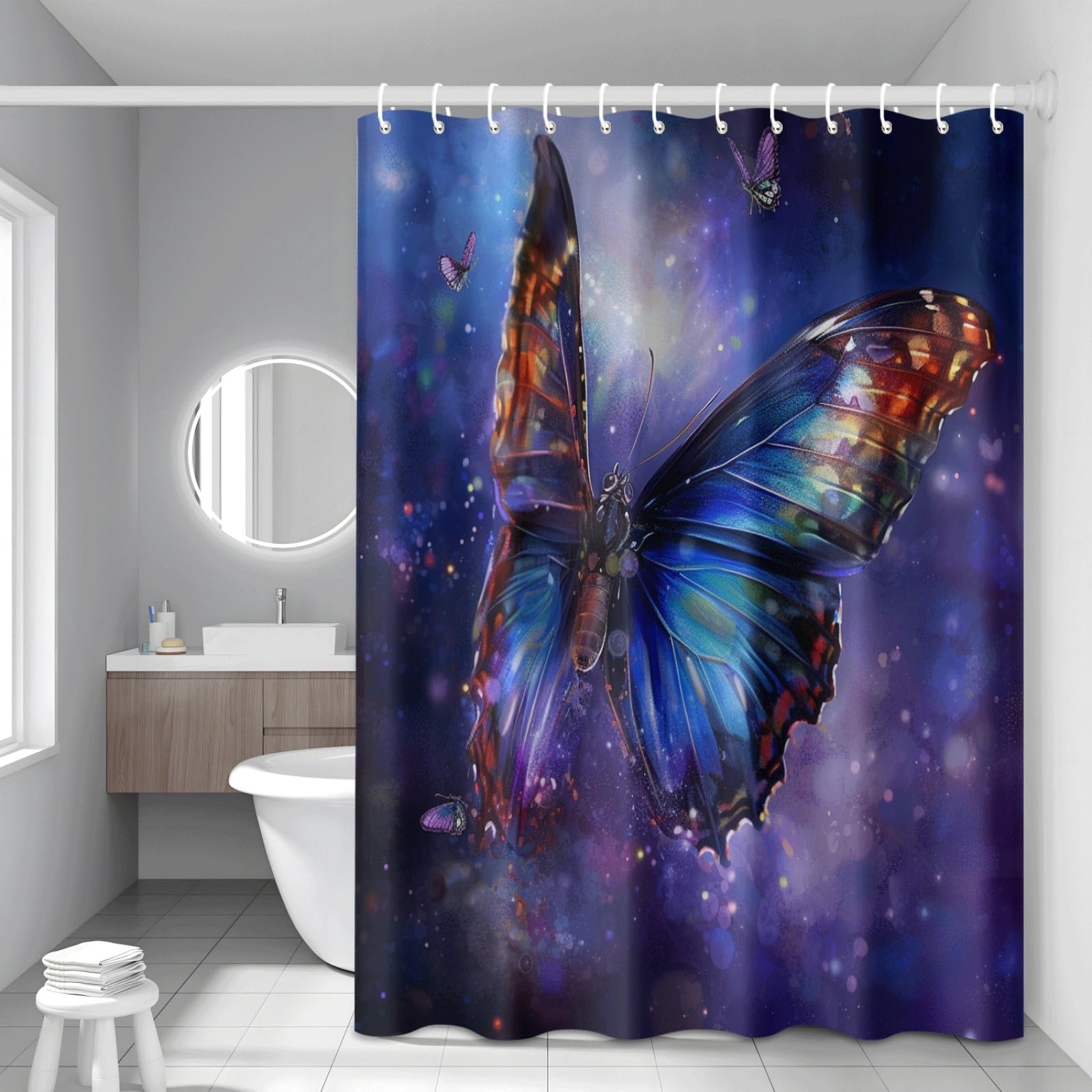 Tenda Doccia Farfalla Viola Tenda Doccia Antimuffa Impermeabile Poliestere Lavabile con 12 Ganci Facile da Installare Tende Finestra Bagno per Dormitorio Hotel (180x220cm)