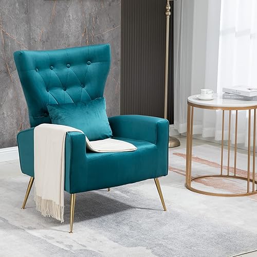 Miniatura 13 de Sillas modernas para sala de estar, sillón de terciopelo con almohada lumbar, sillas de dormitorio con respaldo alto, silla de tocador, silla de