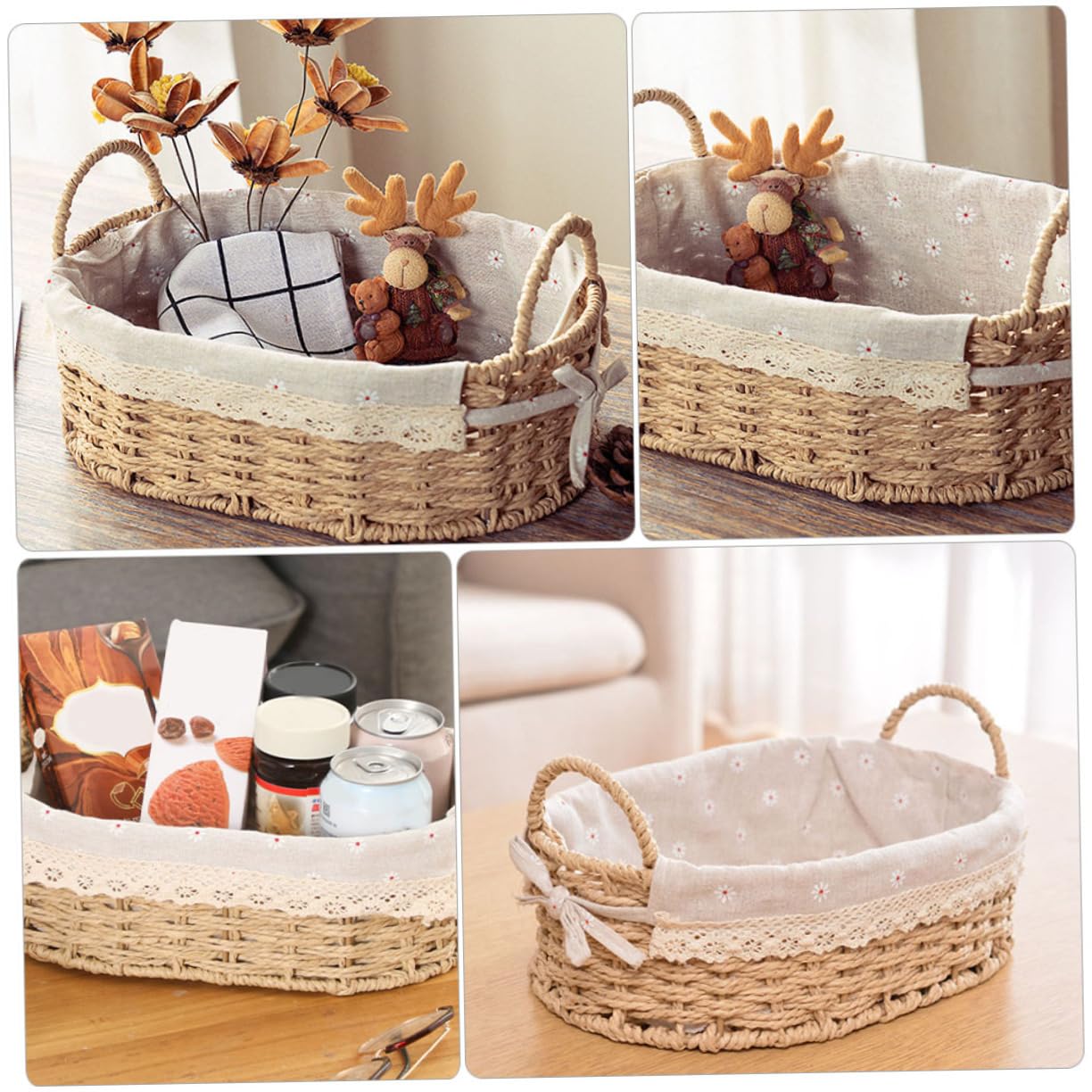 Cabilock 2pièces Panier De Rangement Tissé Main Organisateur De Bureau Élégant Pour Snacks Cosmétiques Et Accessoires Panier Décoratif Naturel Pour Maison