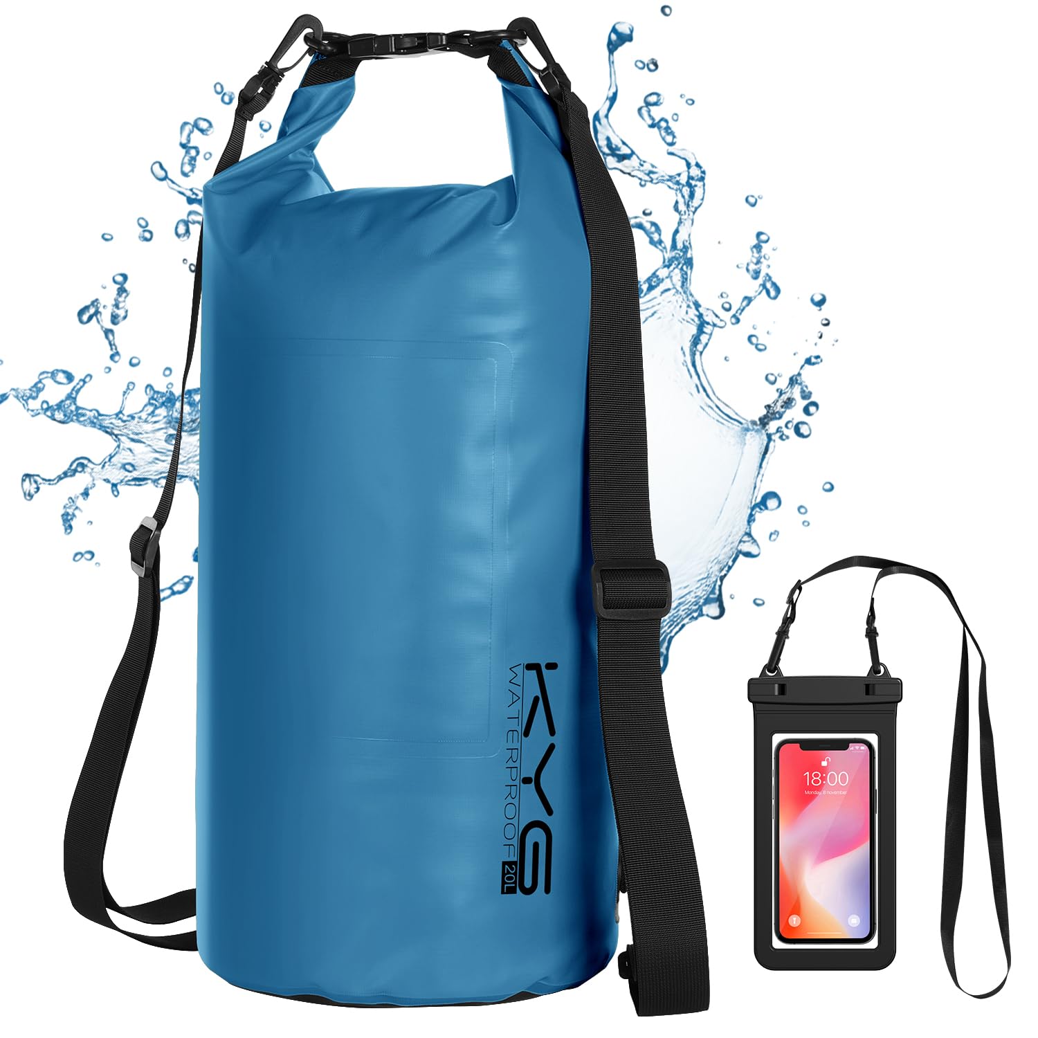 KYG Dry Bag Borsa Impermeabile, 5L/10L/20L, con Custodia Impermeabile per Cellulare, Borsa Asciutta per Spiaggia e Sport All'aperto, Escursionismo, SCI, Pesca, Arrampicata, Campeggio, Surf, Rafting