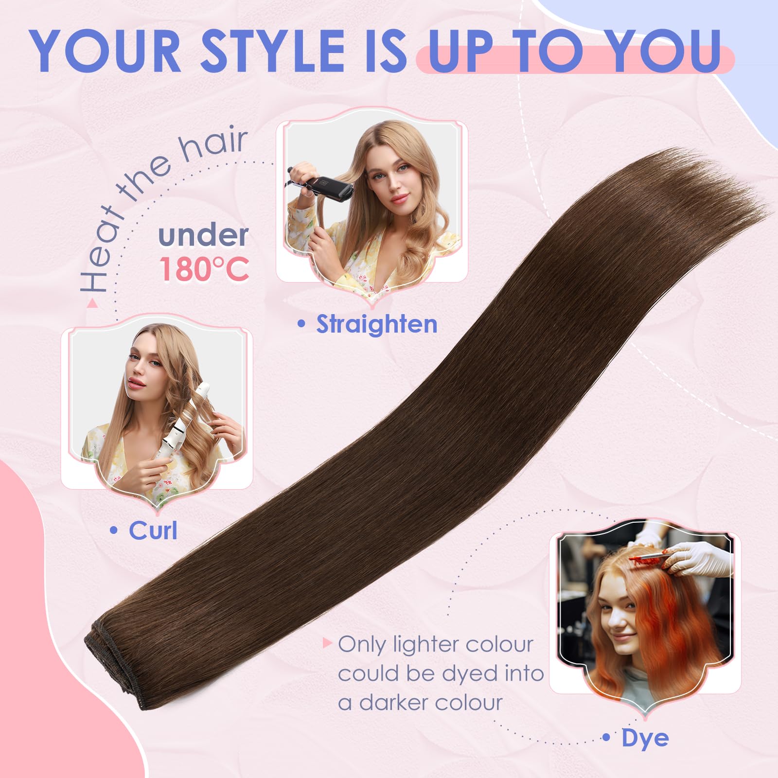 Elailite Clip in Human Hair Extensions Real Hair 8 Pcs Normal Weft Full Head Straight - #4 Medium Brown - 16 Inch (75 g) - Image 4
