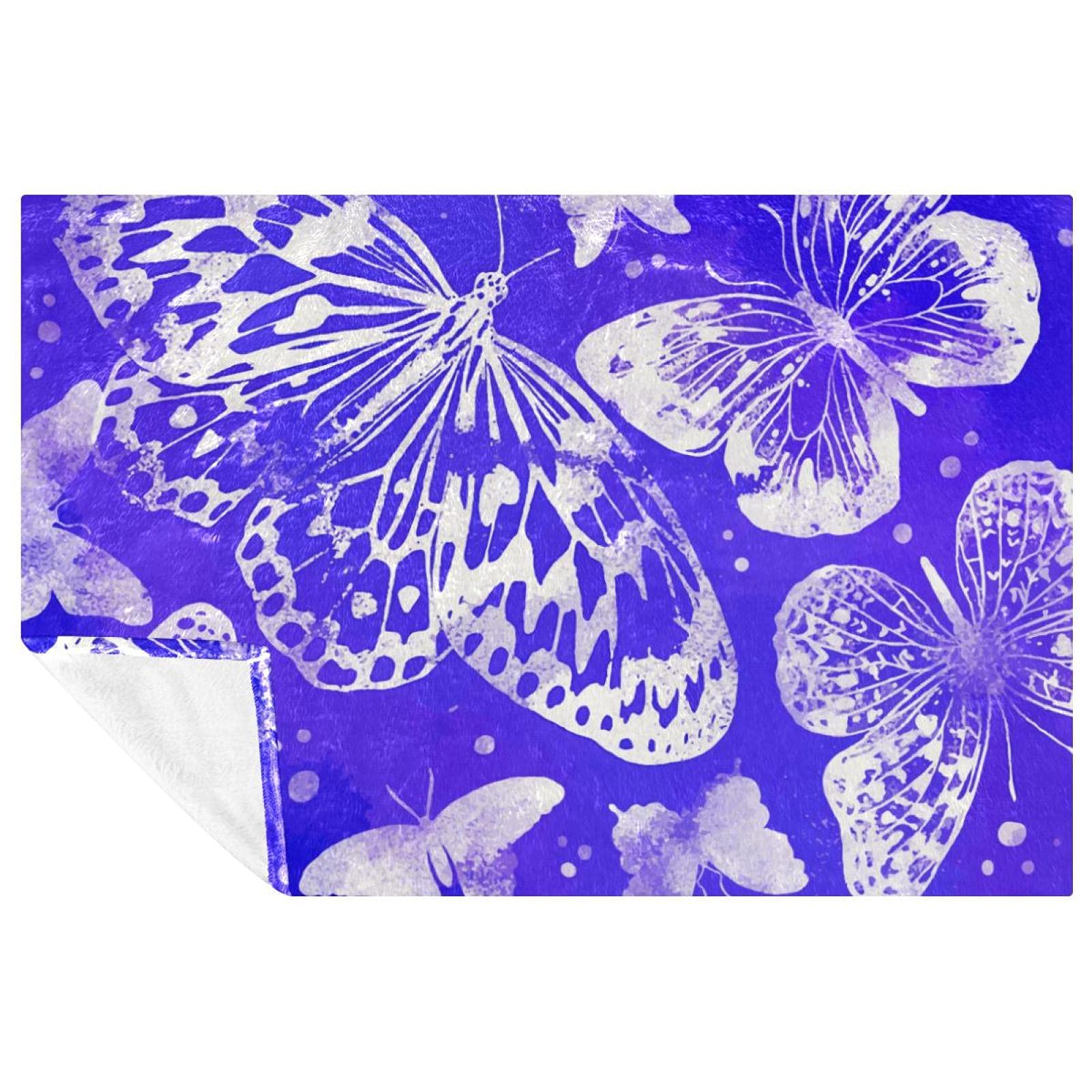 Couverture douce violette papillon 150x100cm pour lit et canapé