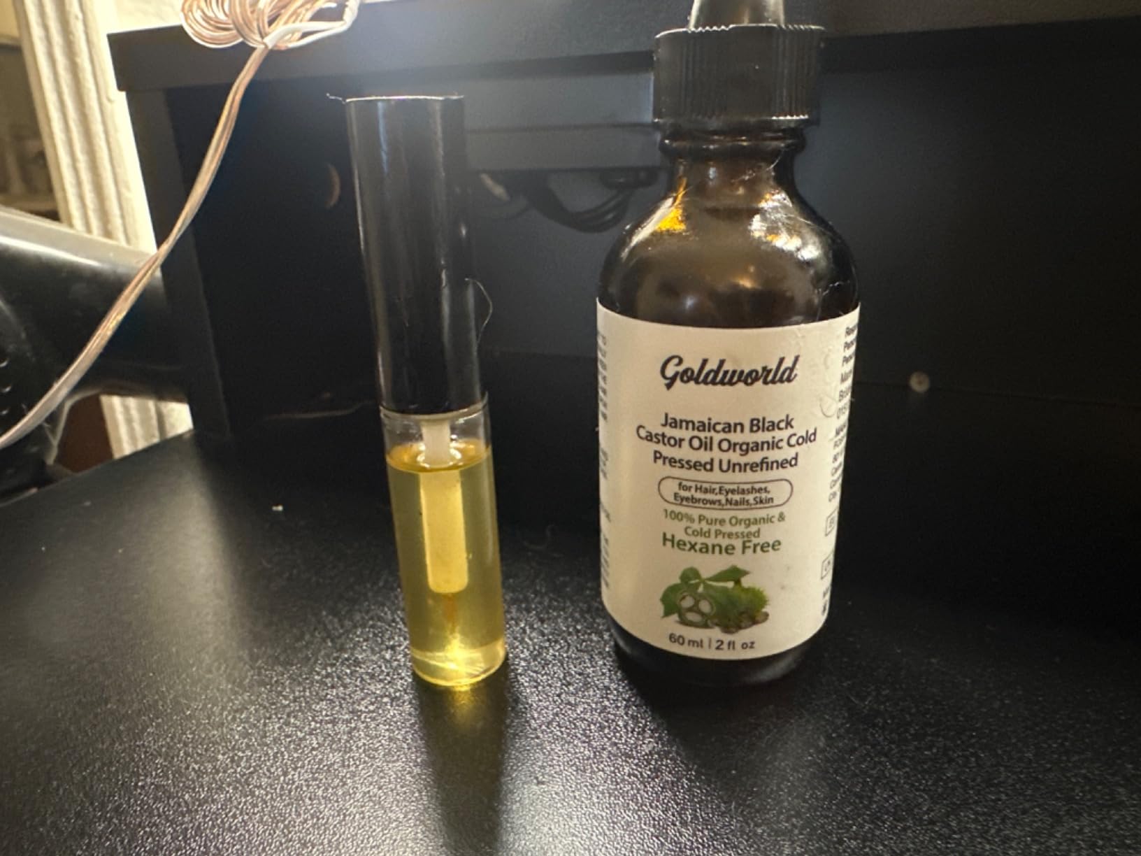 GoldWorld100% Organic Pure Black Castor Oil Cold Pressed,for Hair Eyebrows Eyelash Growth Serum to Grow Lashes,Castor Oil for Skin Body Face,Caster Oils Unrefined in Glass Bottle Hexane Free