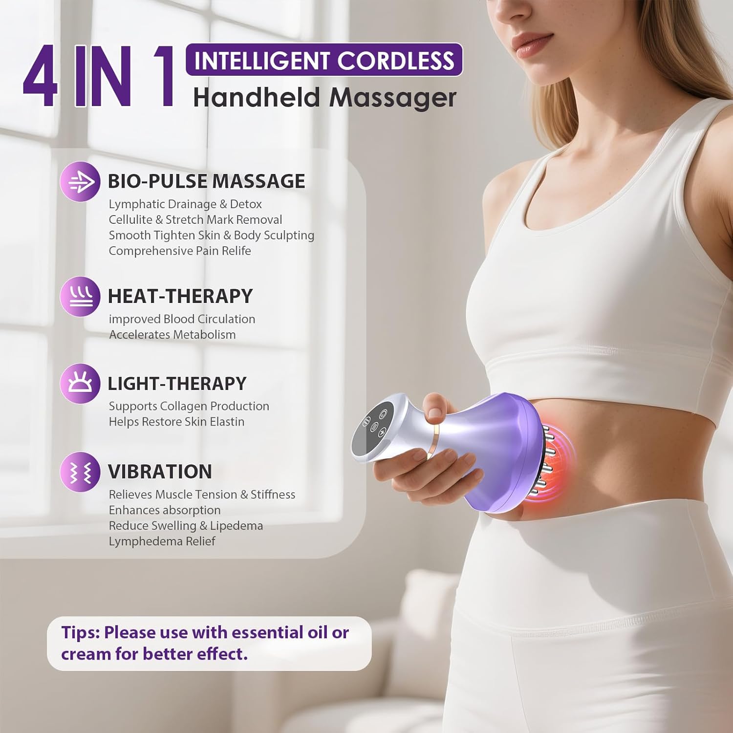 Lymphatic Drainage Massager, Anti Cellulite Massage Tool For Thigh & Belly Stretch Marks & Cellulite Reduction, Handheld Massage tools for Sciatica Nerve, Legs, Arms, Hip, Muscle, Low Back Pain Relief - Image 2