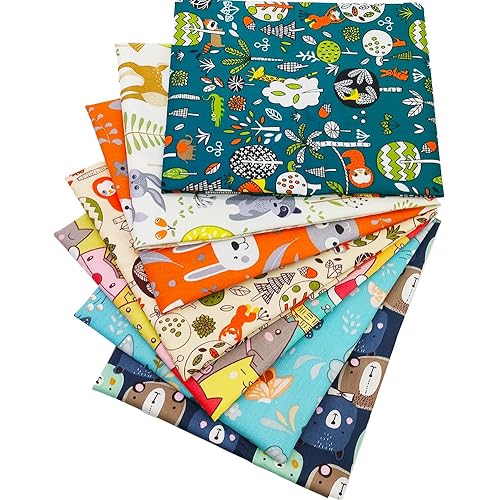 Fat Quarters Fabric Bundles, 7 Pcs 100% Cotton 19.69” x 19.69” (50cmx50cm) Precut Quilting Fabric Squares Sheets for DIY Patchwork Sewing Quilting Crafting, No Repeat Design (Cat Pattern)