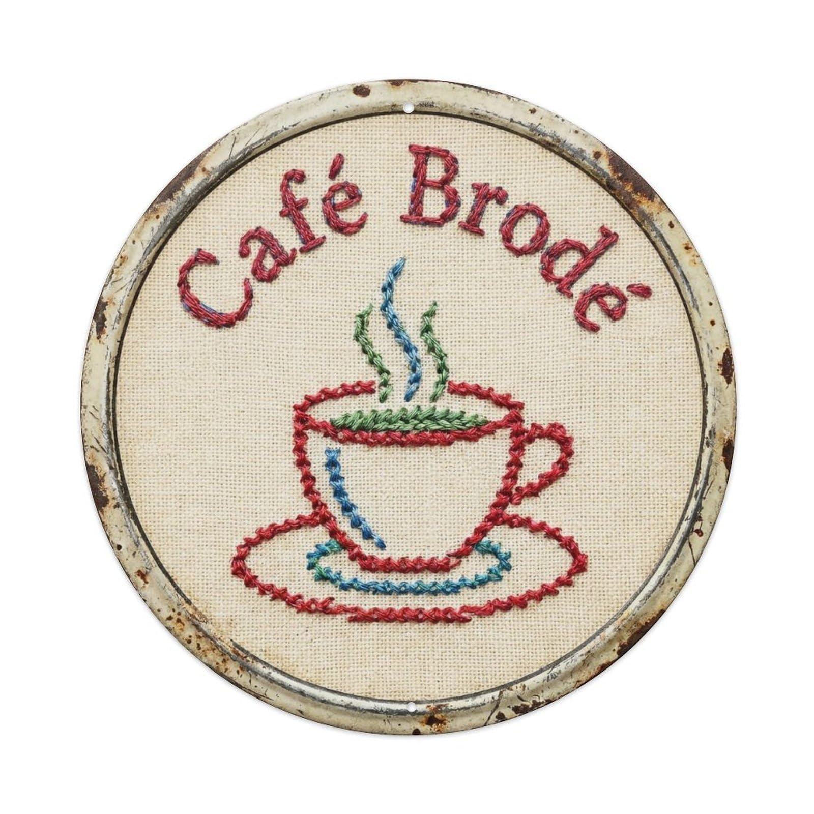 Embroidery Stitched Lounge Cafe Metal Tin Sign Plaque Wall Decor for Cafe, Club, Garden Round Metal Poster 8x8Inch
