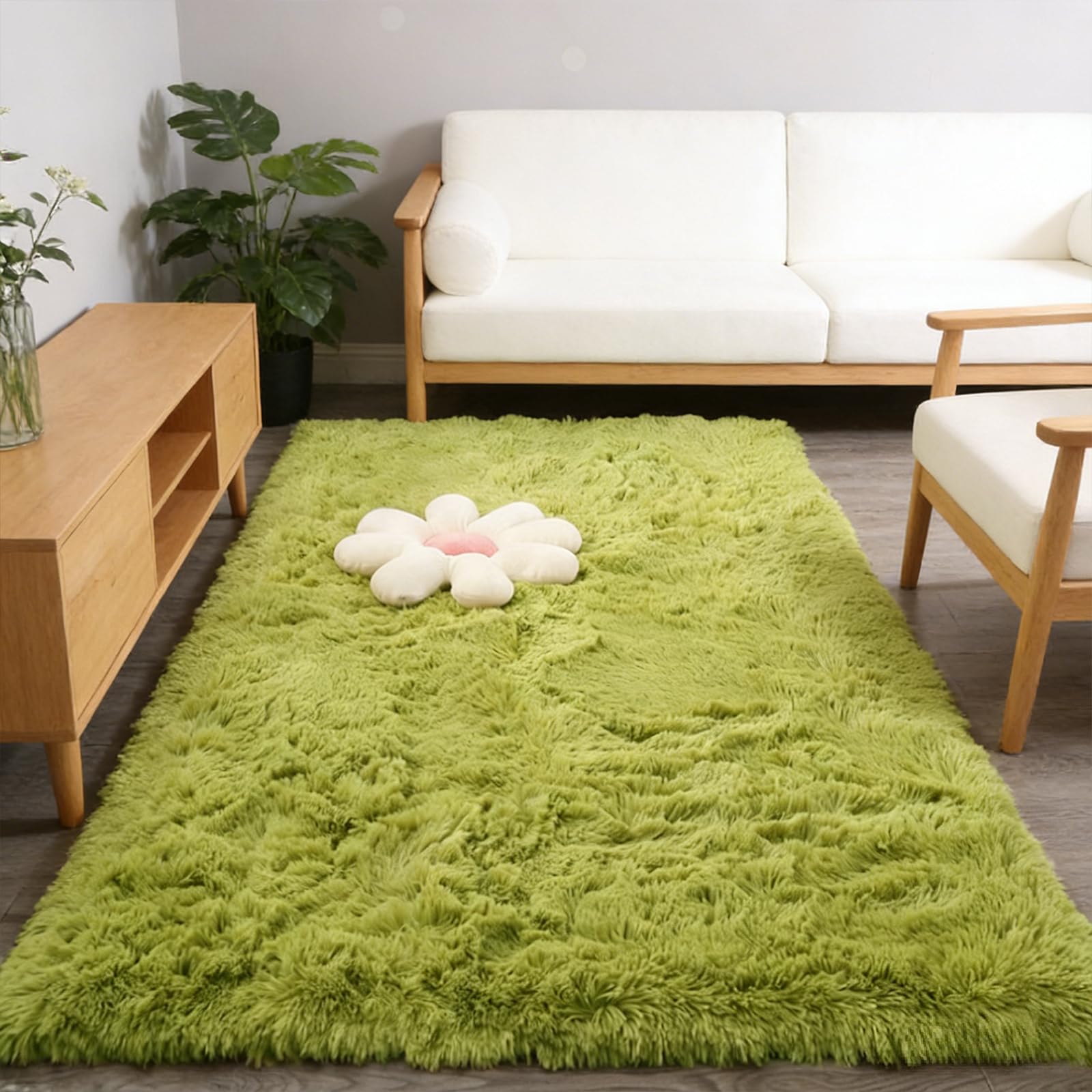 Tapis de salon shaggy ultra doux vert fruit idéal pour réchauffer une chambre
