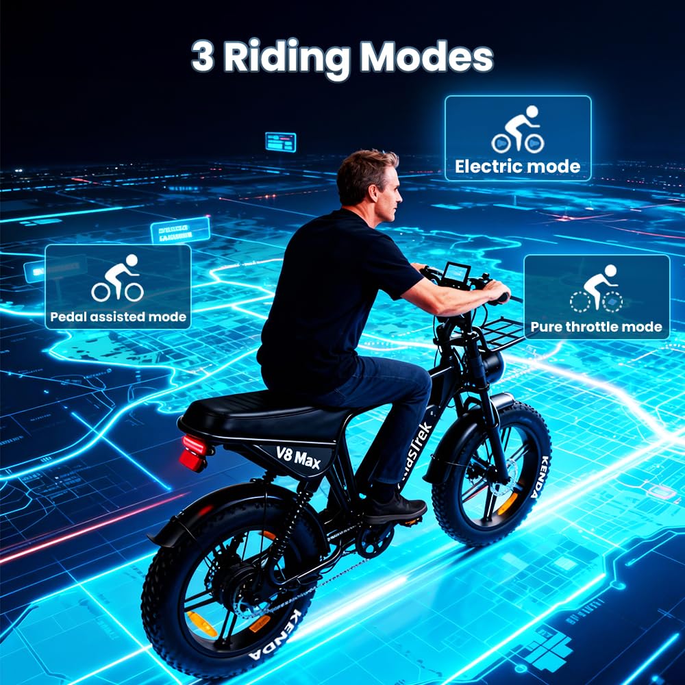 Vélo électrique, 48 V 15 Ah batterie amovible, portée maximale de 80,8 km, vitesse maximale de 25 km/h, vélo électrique à gros pneus de 50,8 cm pour adultes, vélos électriques pour trajets quotidiens