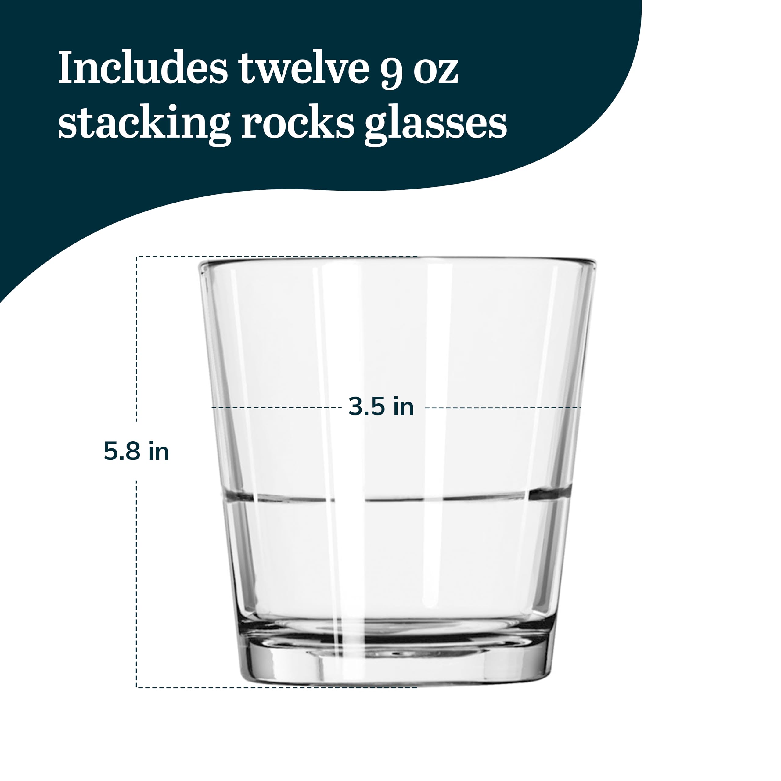 Libbey Restaurant Basics - Vasos apilables de 9 onzas, juego de 12, 9 onzas, transparente