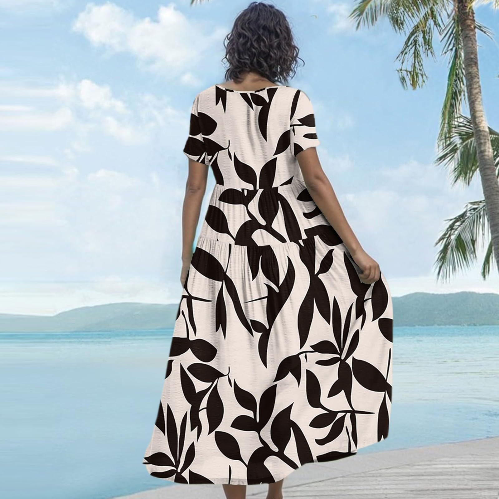 Maxikleider Damen Sommer mit Ärmel Elegante Kleider Damen Blumen Sommerkleider Leicht Und Luftig Kurzarm Sommerkleid Kleid Frauen A Linie Blumenkleid Locker Schwingen Damenkleider