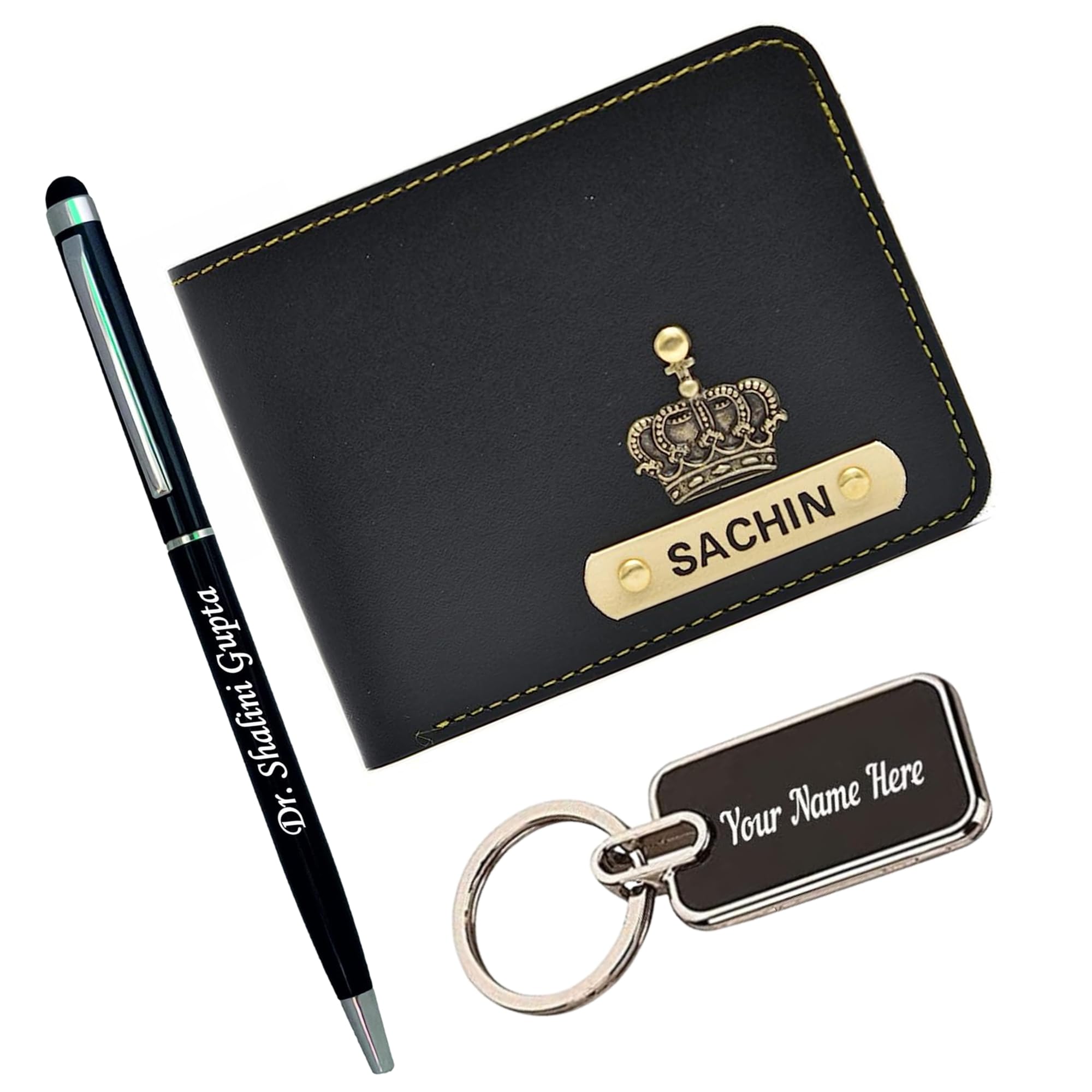 Personalized Wallet for Men with Touch Pen & Metal Keychain | Custom Name Engraved Black Faux Leather Wallet Combo Gift for Husband, Father, Brother, Boyfriend (Black)-image-28