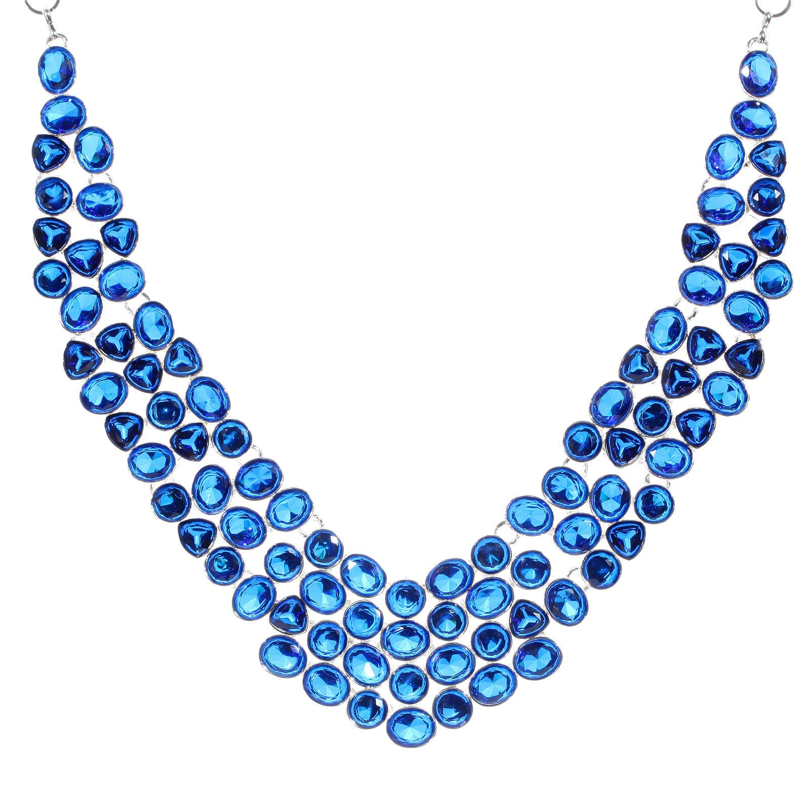 Collana Elegante con Colletto Rotondo in Cristallo Blu, Nobile e voluminosa, per Regalo di Nozze e Feste da Donna.