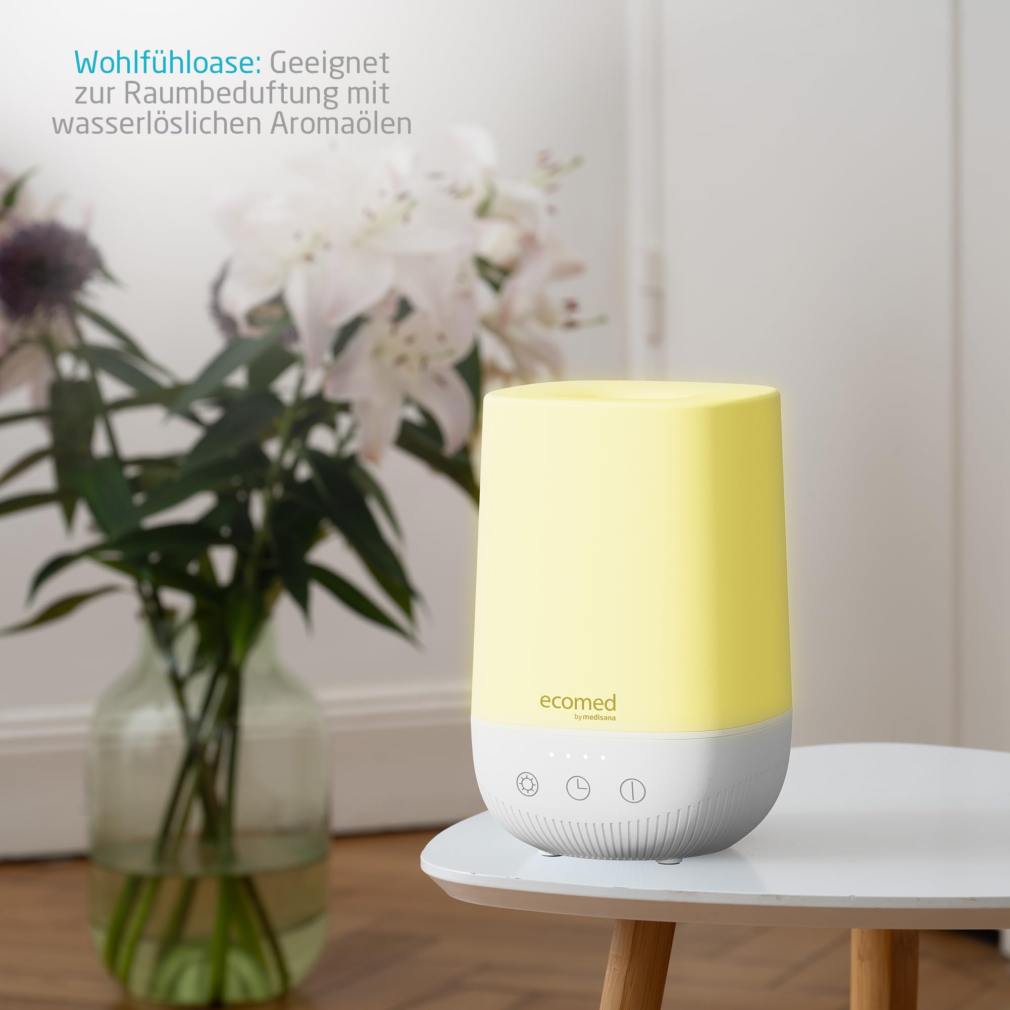 ecomed by medisana AD-50E - Difusor de aroma, luz de bienestar, tecnología ultrasónica, bajo ruido y ahorro de energía, depósito de 200 ml