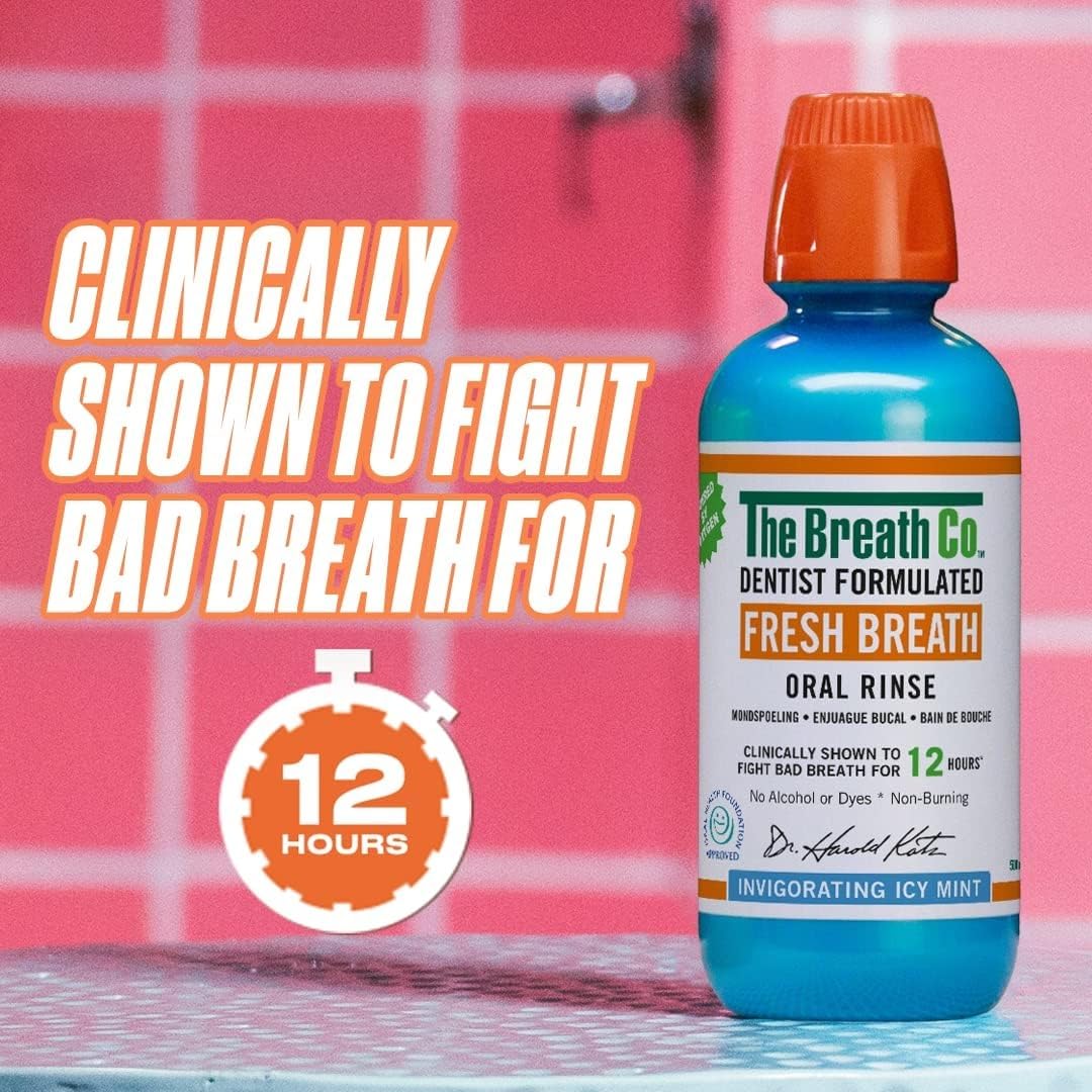 The Breath Co. Enjuague Bucal Fresh Breath Oxigenante – Formulado por Dentistas – Ayuda contra la Halitosis – Sin Alcohol – Sabor Menta Fuerte – 500 ml – Pack de 3