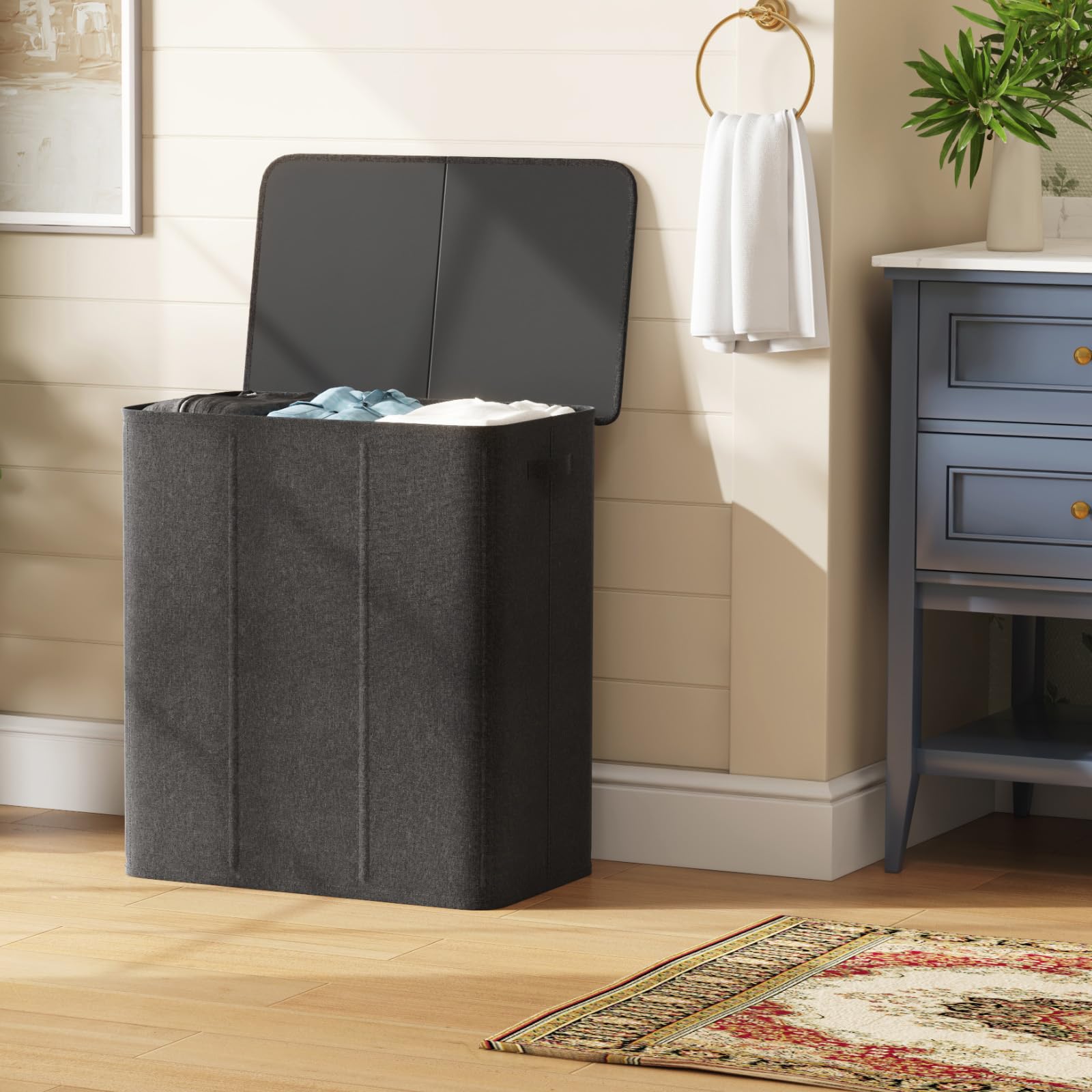 Lifewit 160L Cesto Ropa Sucia 3 compartimentos con Tapa, Grande Cubo Ropa Sucia con 3 Bolsas Para Colada Extraíbles, Cesto Ropa Sucia con Asas para Dormitorio Baño Lavanderia, Gris Oscuro