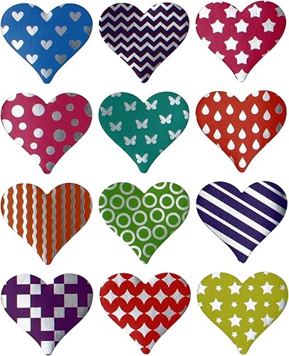 Royal Green Adhesivo metálico de corazón multicolor de 1.5 pulgadas, diseño de corazones de San Valentín, diseños divertidos con flores, estrellas,