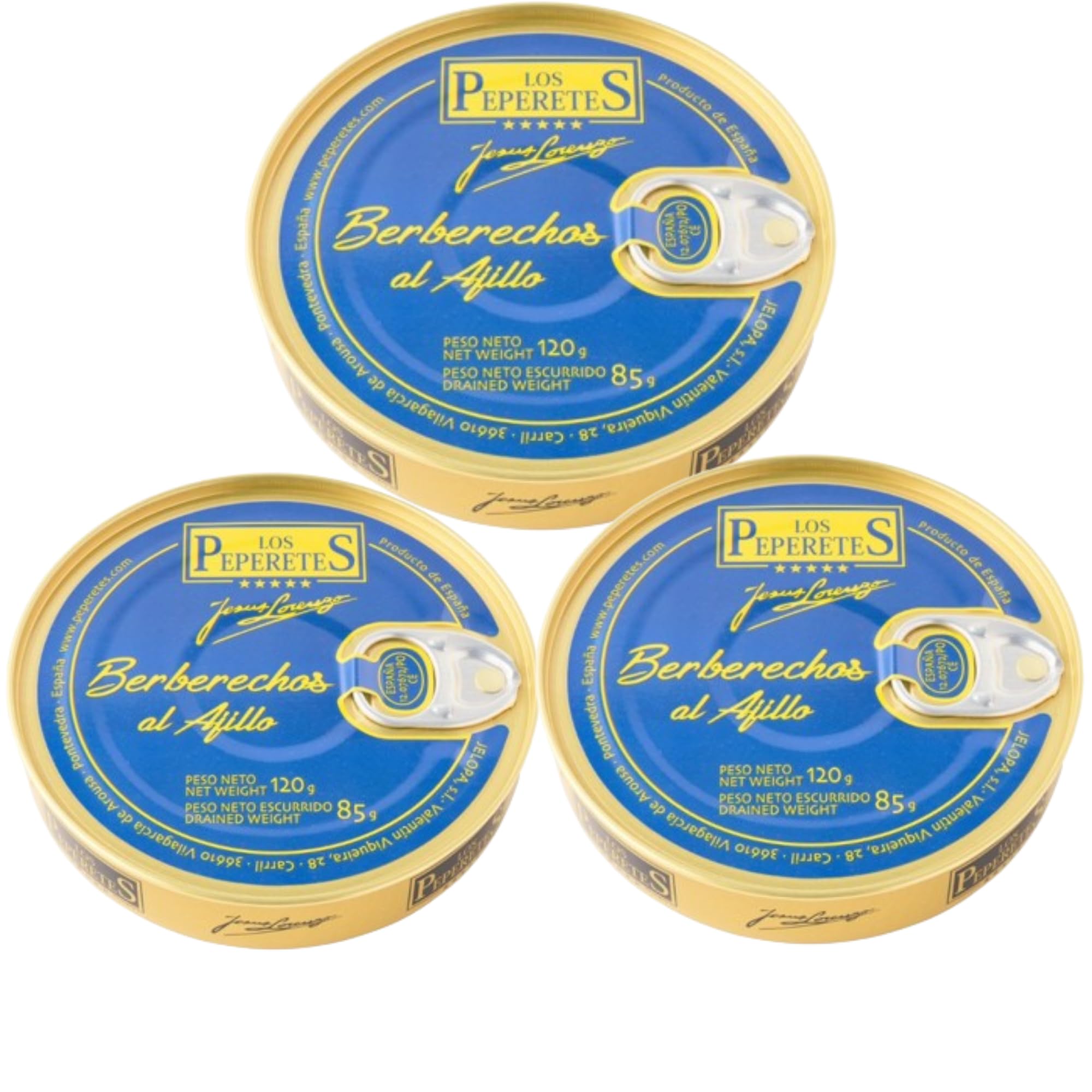 Los Peperetes - Berberechos al Ajillo - Mejor Conserva de Marisco del Mundo - Recomendadas por David Beckham - Pack 3 Latas 120g