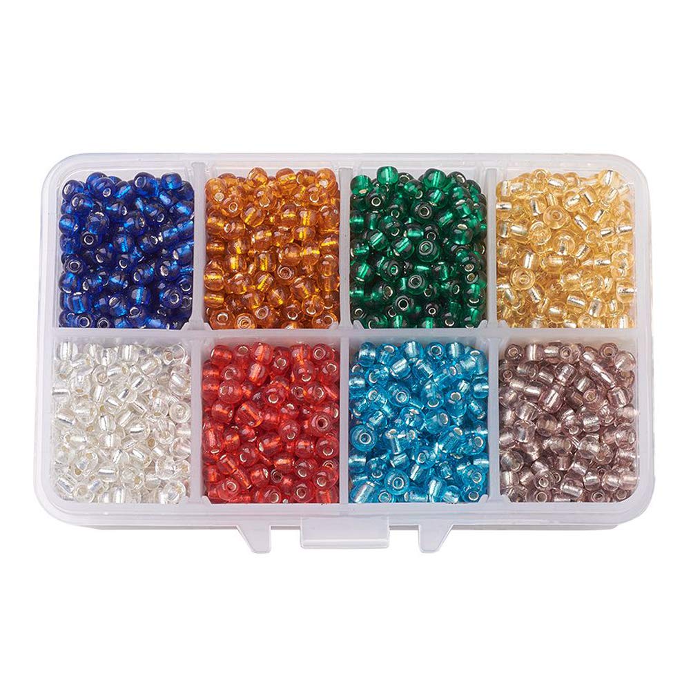 Cheriswelry 1900pcs 6/0 Glass Seed Beads 4mm Mixed Color Silver Lined Round Pony Loose Bead Mini Spacer Czech Beads with 1mm Hole for Jewelry Making Bohemia Bracelets 8 Colors