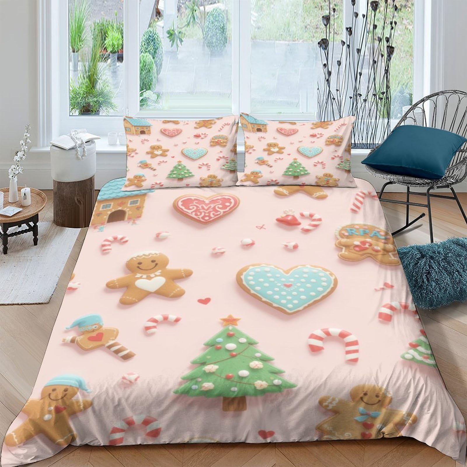 Ctjqhvkz Style-10 3D Printed Christmas Gingerbread Fitted Sheet Microfiber Soft Breathable Cookie Bed Cover For Bedroom Guest Room Decor Single（135X200cm）