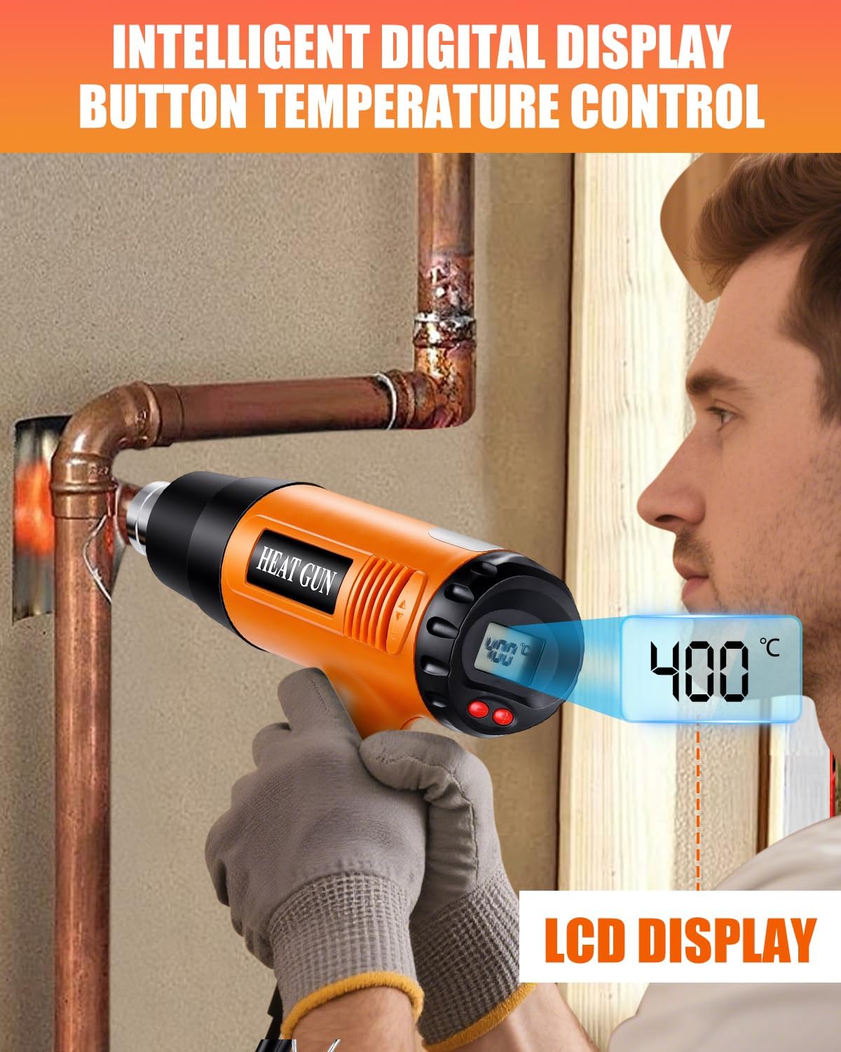 Pistola Termica 2000W, Pistola ad Aria Calda 50℃-650℃ Pistola Termica, Ventola 2 Velocità, Protezione da Sovraccarico, Pistole Termiche con Riscaldamento Rapido, per Sverniciare e Scongelare