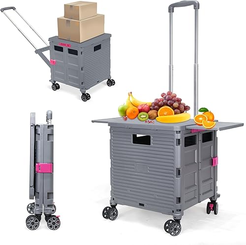 SELORSS Carrito plegable con ruedas giratorias, tapa magnética extendida, mango telescópico, ángulo ajustable para transportes, comestibles,