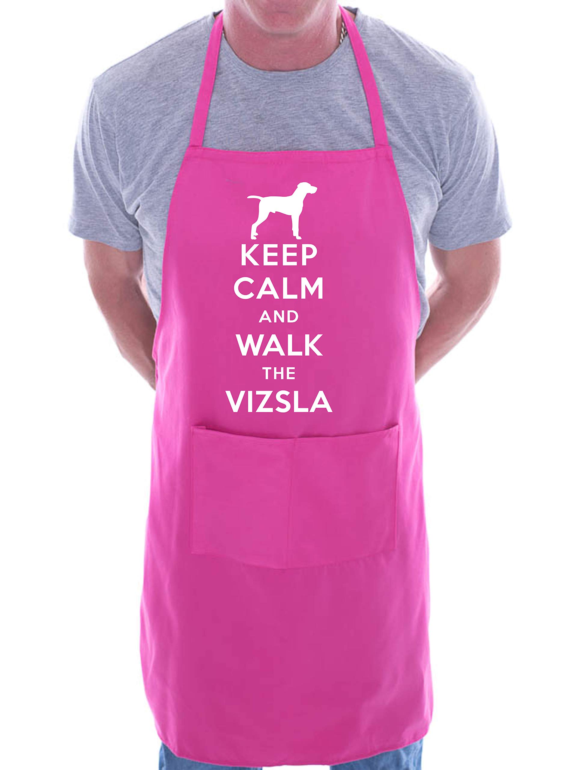 Print4u Men's Pink Apron Bbq Novelty Cooking Keep Calm And Walk The Vizsla Dog