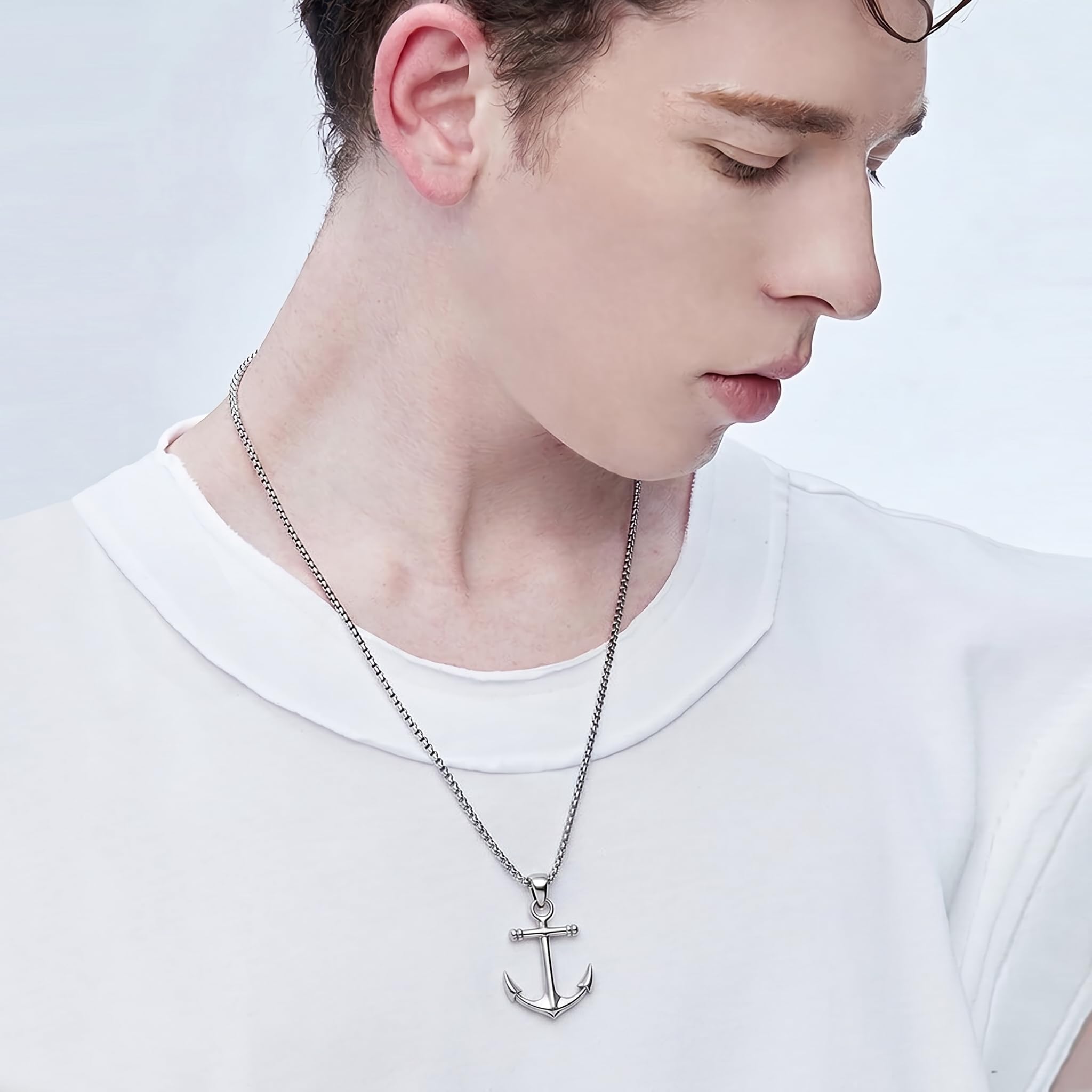 Collana in argento Sterling 925 con ciondolo a forma di marinaio con ancora, gioiello per uomo e donna
