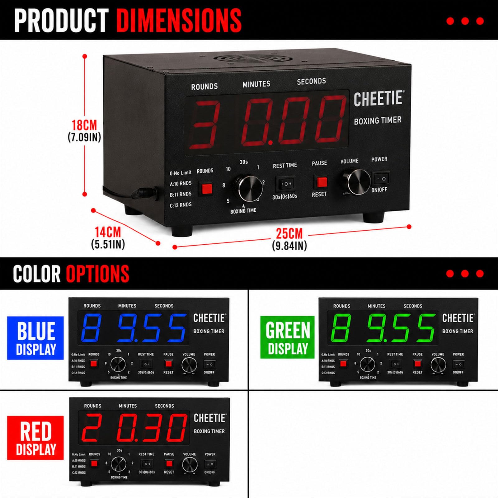 LED-Box-Timer mit lautem Gong, professioneller Runden-Timer für Boxen, MMA, Muay Thai und Heimfitness Red