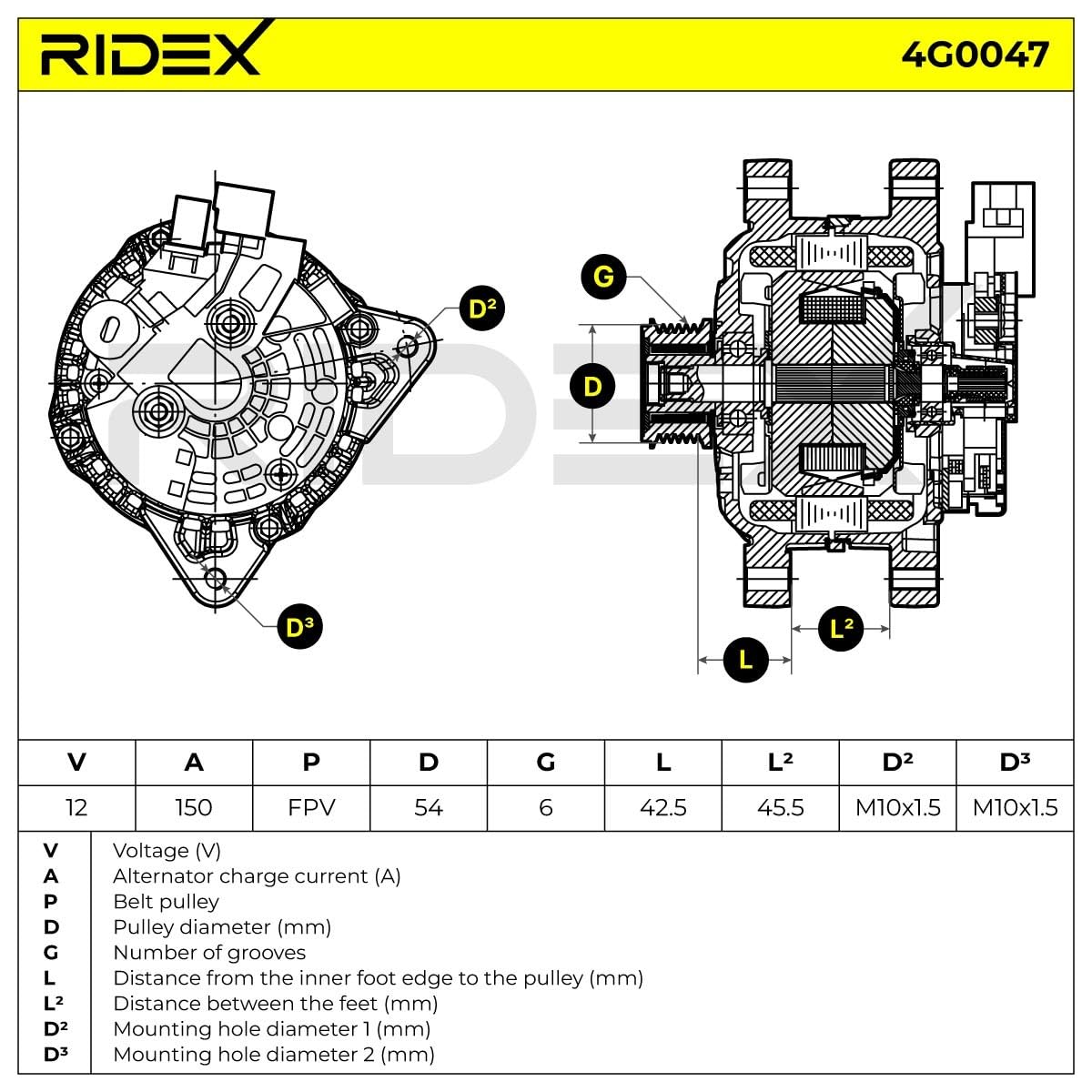 RIDEX 4G0047 Alternador Compatible con CITROËN C3 II SC